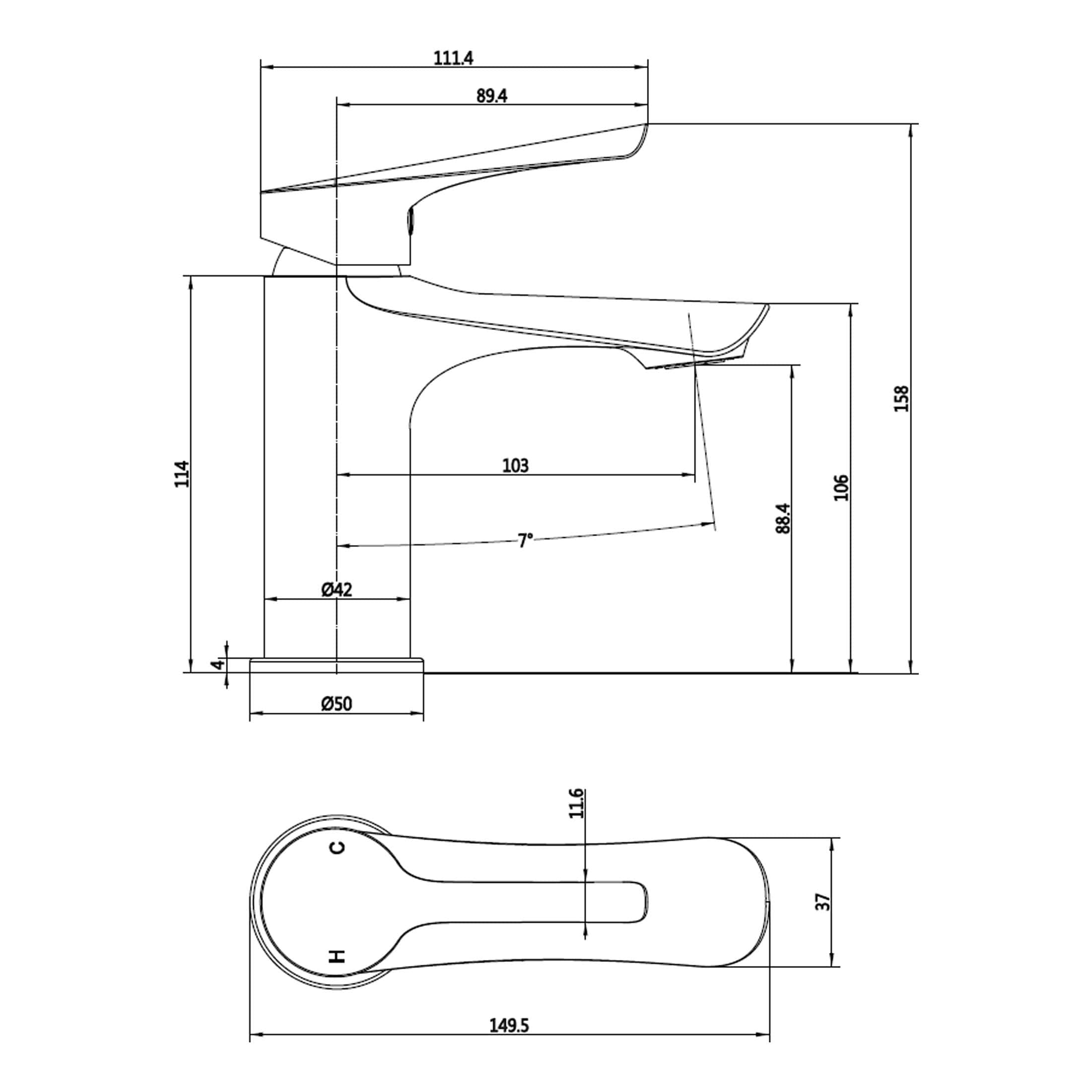 Sleek modern bathroom wash basin with detailed technical drawing, dimensions, and measurements for precise installation and design. Perfect for contemporary bathroom renovation projects.