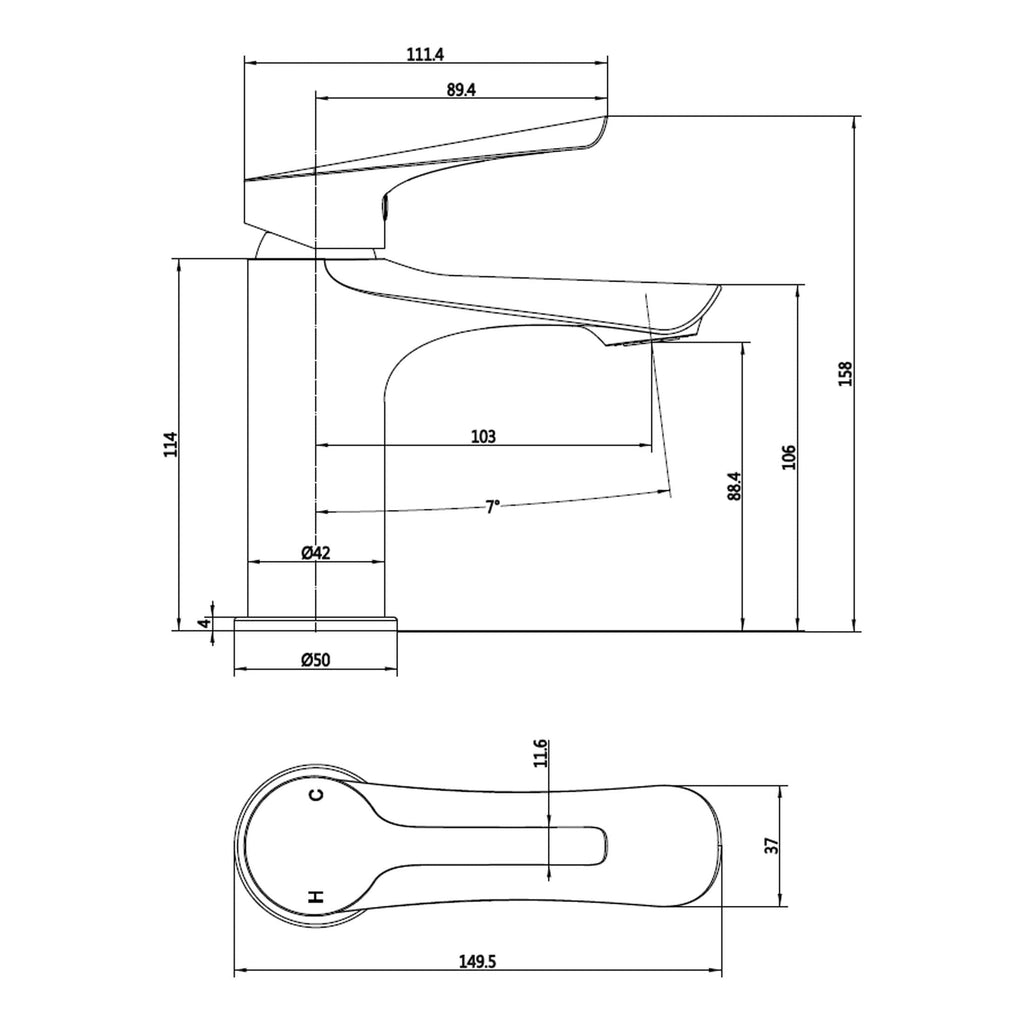 Sleek modern bathroom wash basin with detailed technical drawing, dimensions, and measurements for precise installation and design. Perfect for contemporary bathroom renovation projects.