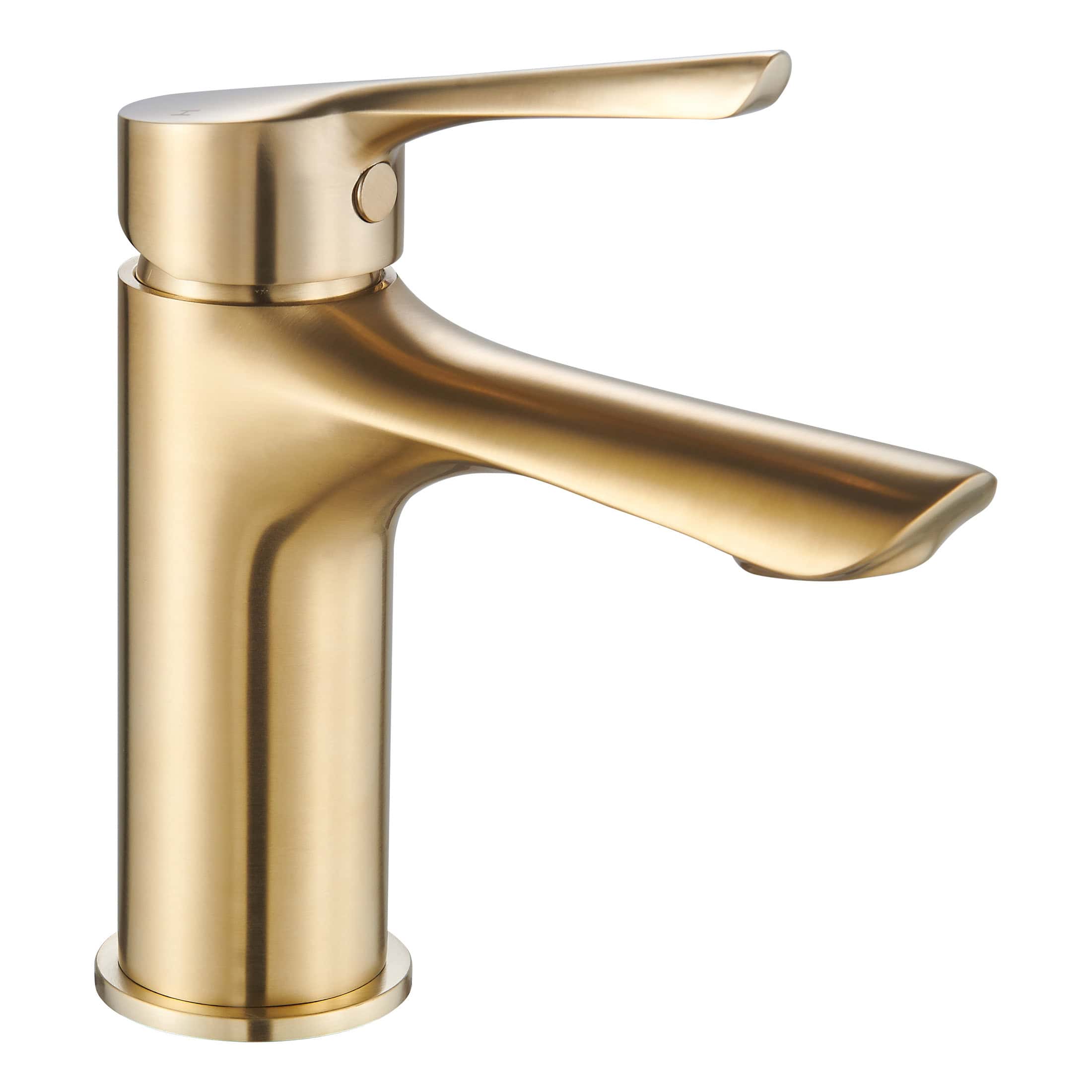 Polished gold bathroom sink tap with modern design suitable for contemporary bathrooms.