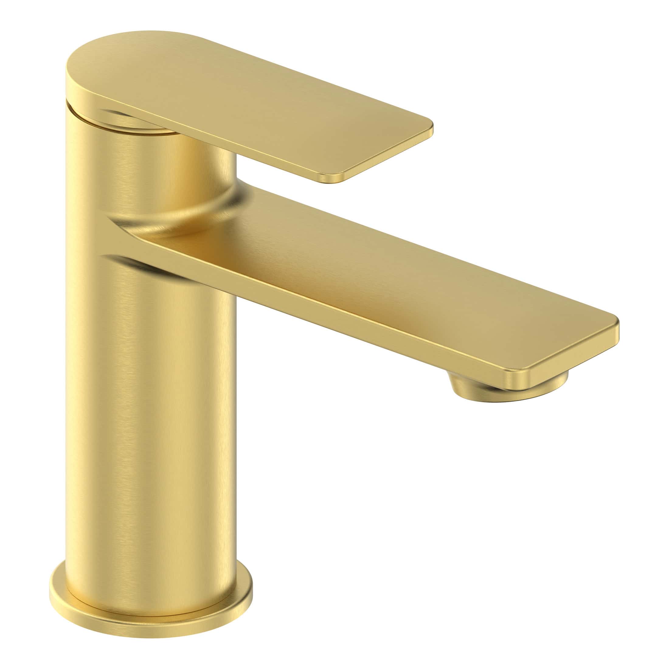 Sleek modern gold bathroom sink faucet with a minimalist design, perfect for contemporary bathroom renovations. Durable and stylish, ideal for adding a touch of luxury to your bathroom space.