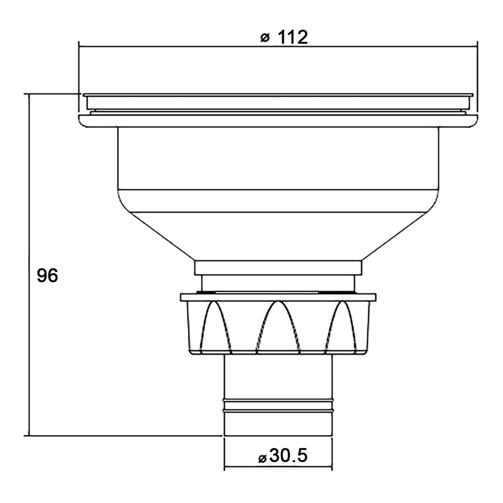 Precision technical drawing of a bathroom drain fitting with detailed measurements and dimensions for optimal bathroom plumbing installation.