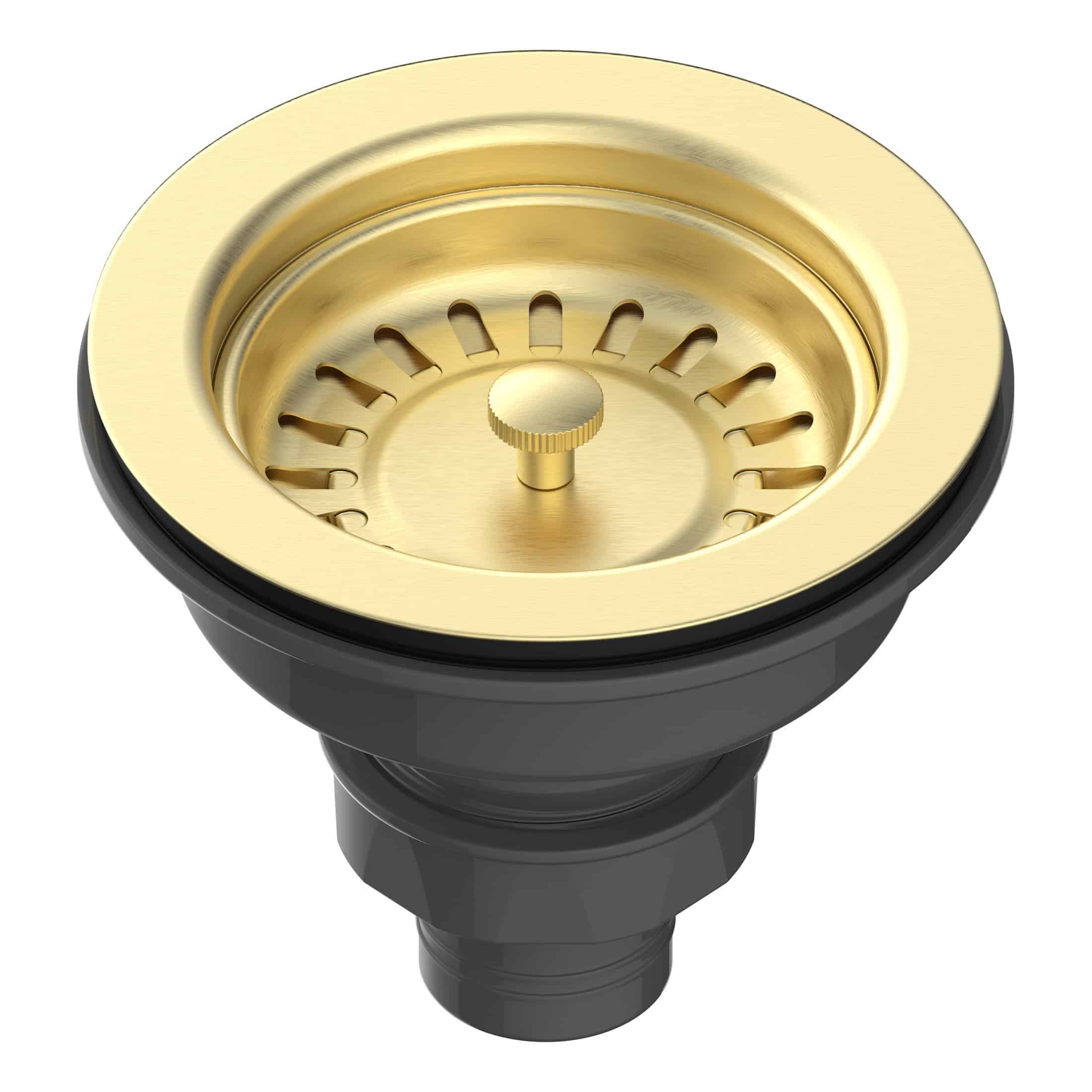 High-quality gold and black bathroom sink drain cover, designed for efficient water flow and preventing blockages, ideal for modern bathroom installations.