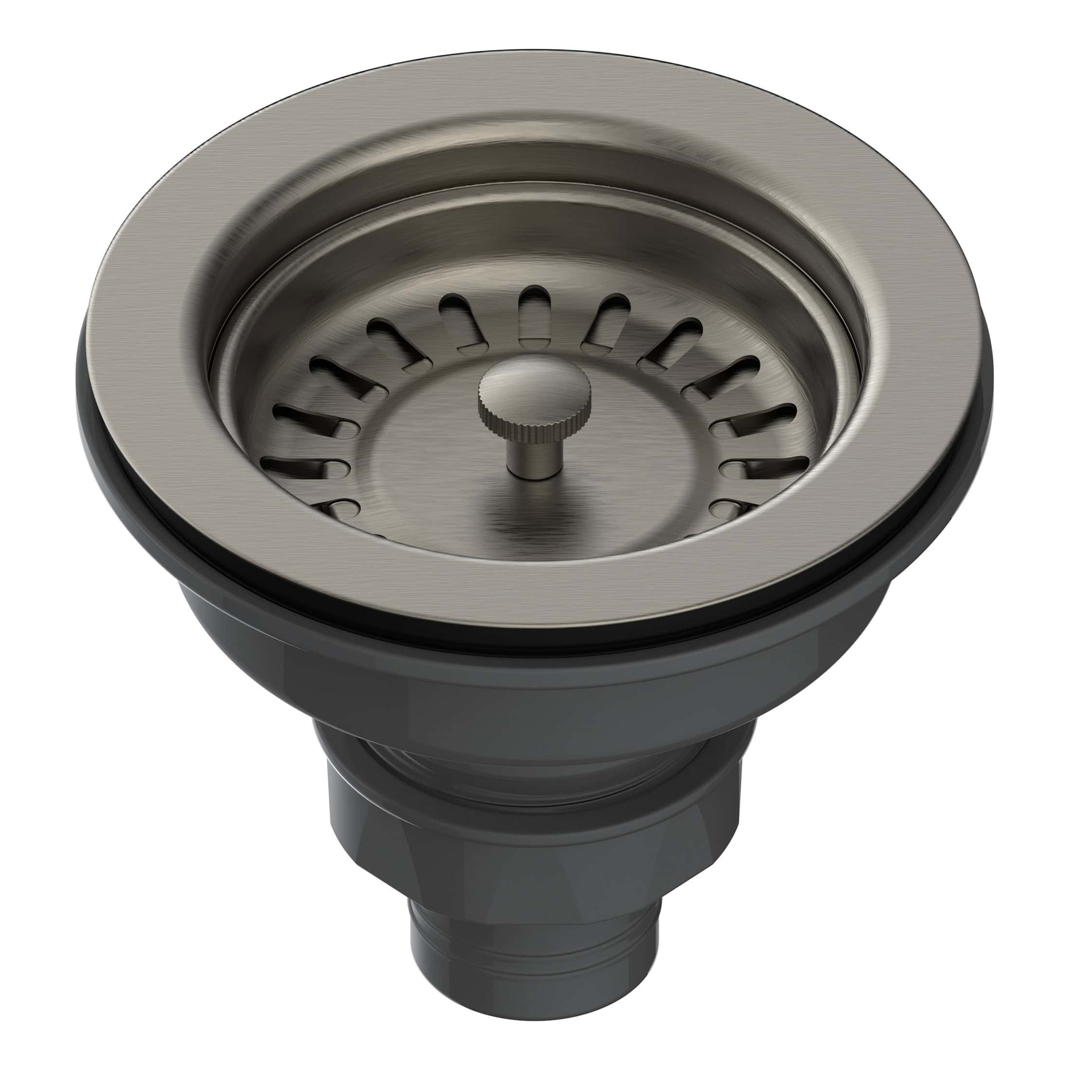 Shower drain cover with stainless steel grate and black plastic base, ideal for bathroom floor drainage solutions.