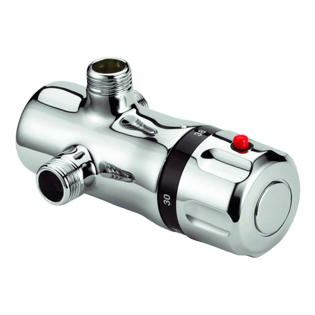 Shower valve thermostatic mixer with chrome finish, adjustable temperature control, ideal for modern bathrooms, and efficient water flow regulation. Designed for easy installation and safe hot water management.