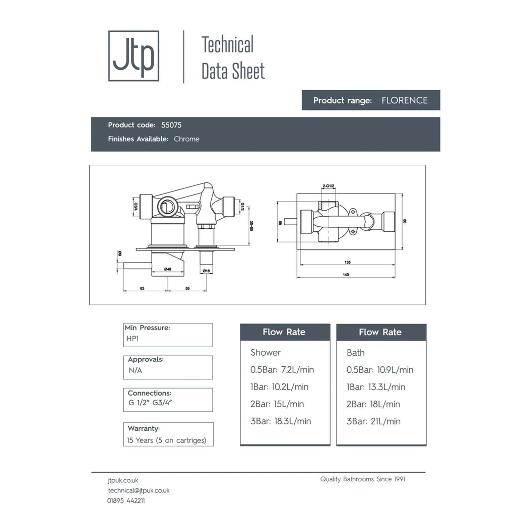 Floating bathroom tap with chrome finish, designed for shower and bath installations, featuring precise technical measurements and durable connections for stylish and reliable bathroom plumbing.