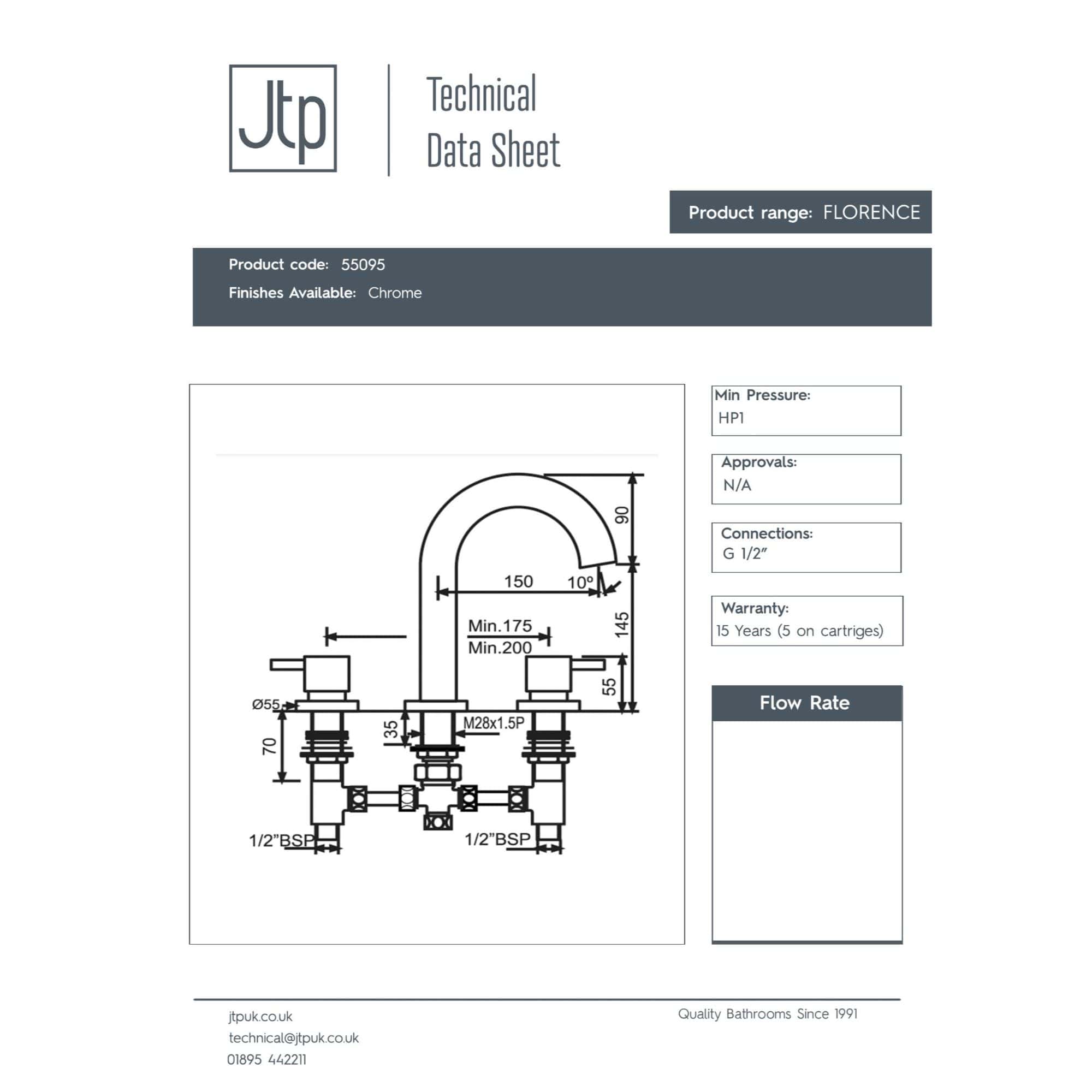 Chrome-finished Bubly Bathrooms faucet with elegant curved design, dual handles, and G 1/2” connections, perfect for modern bathroom installations.