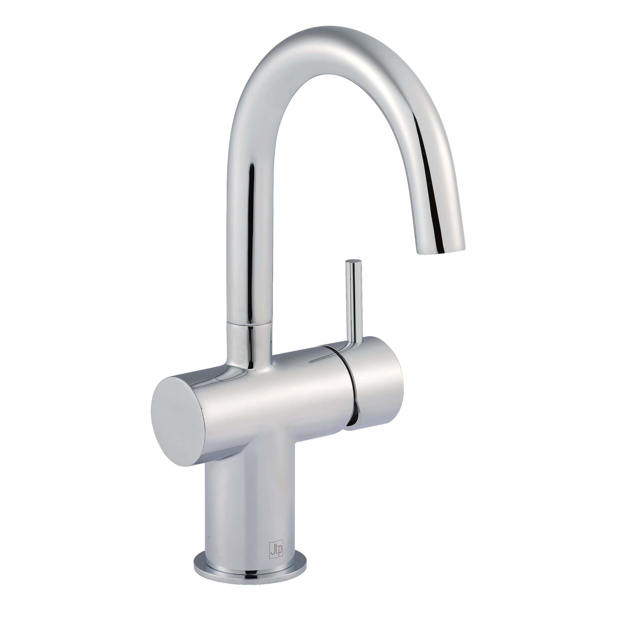 Sleek modern chrome kitchen or bathroom taps with high-arc design and single lever for easy water control. Perfect for contemporary Bubly Bathrooms installations.