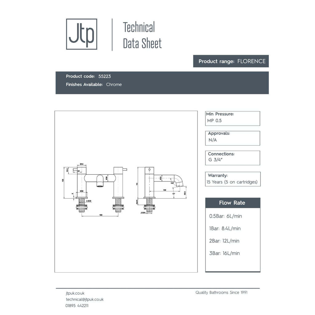 Chrome finish bathroom tap, technical drawing of bathroom mixer with detailed dimensions and specifications for Bubly Bathrooms.