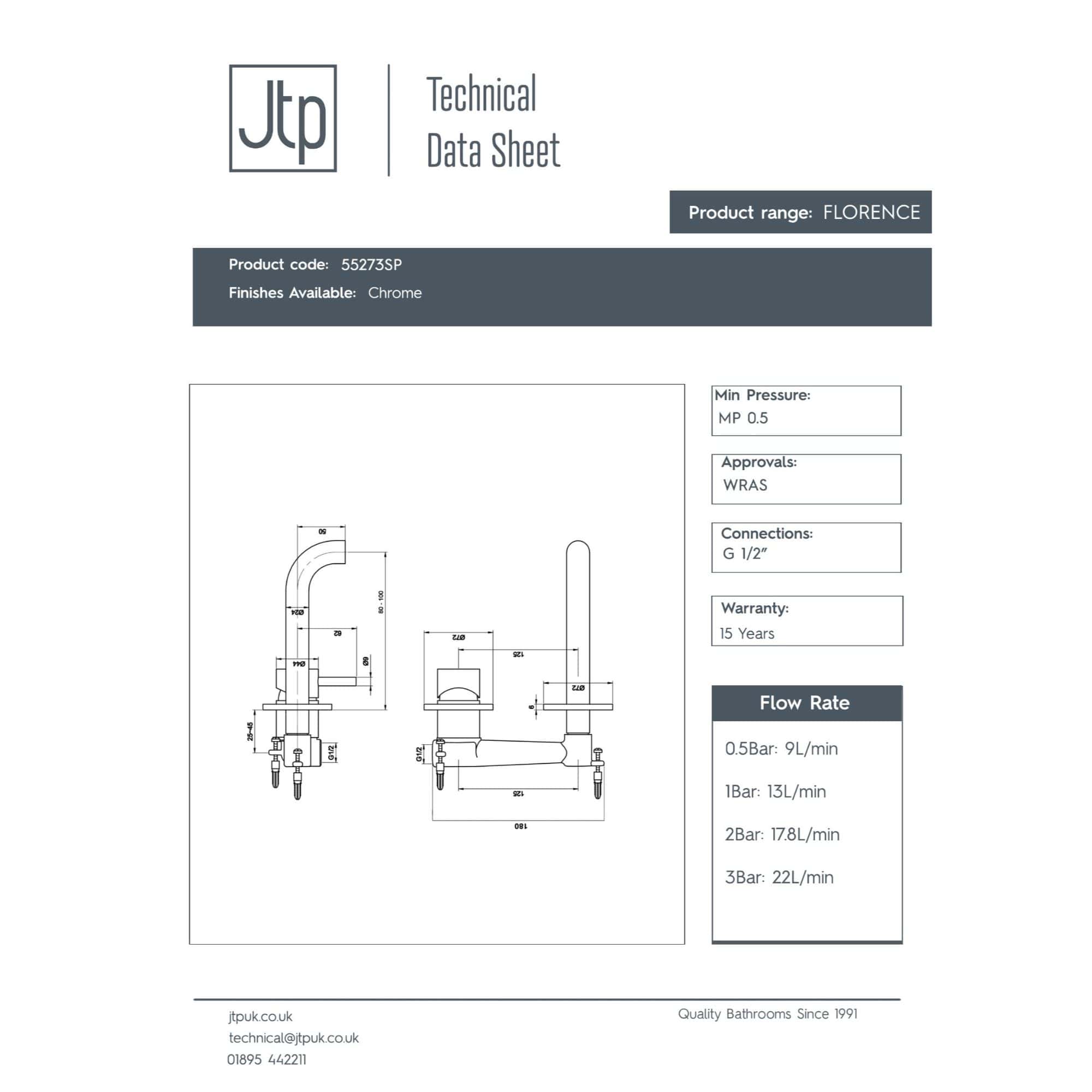 Modern Bubly Bathrooms bathtub and shower fixtures with sleek chrome finish, featuring technical dimensions and plumbing connections for a stylish, functional bathroom upgrade.