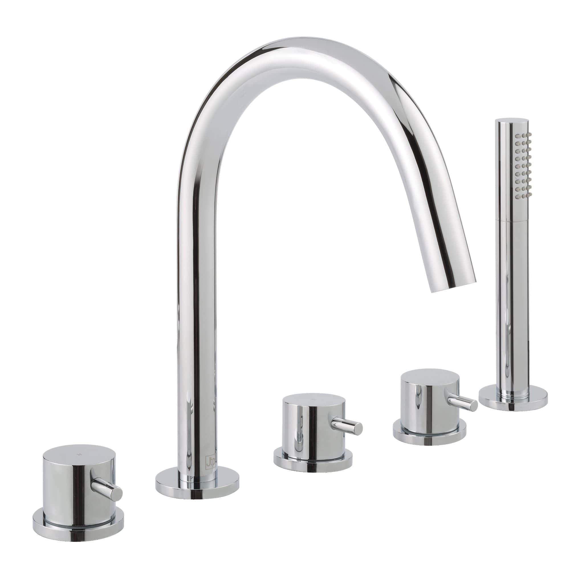 Sleek chrome bathroom tap with matching handheld shower head, ideal for modern bathroom designs and luxury fixtures. Durable, stylish, and easy to install.