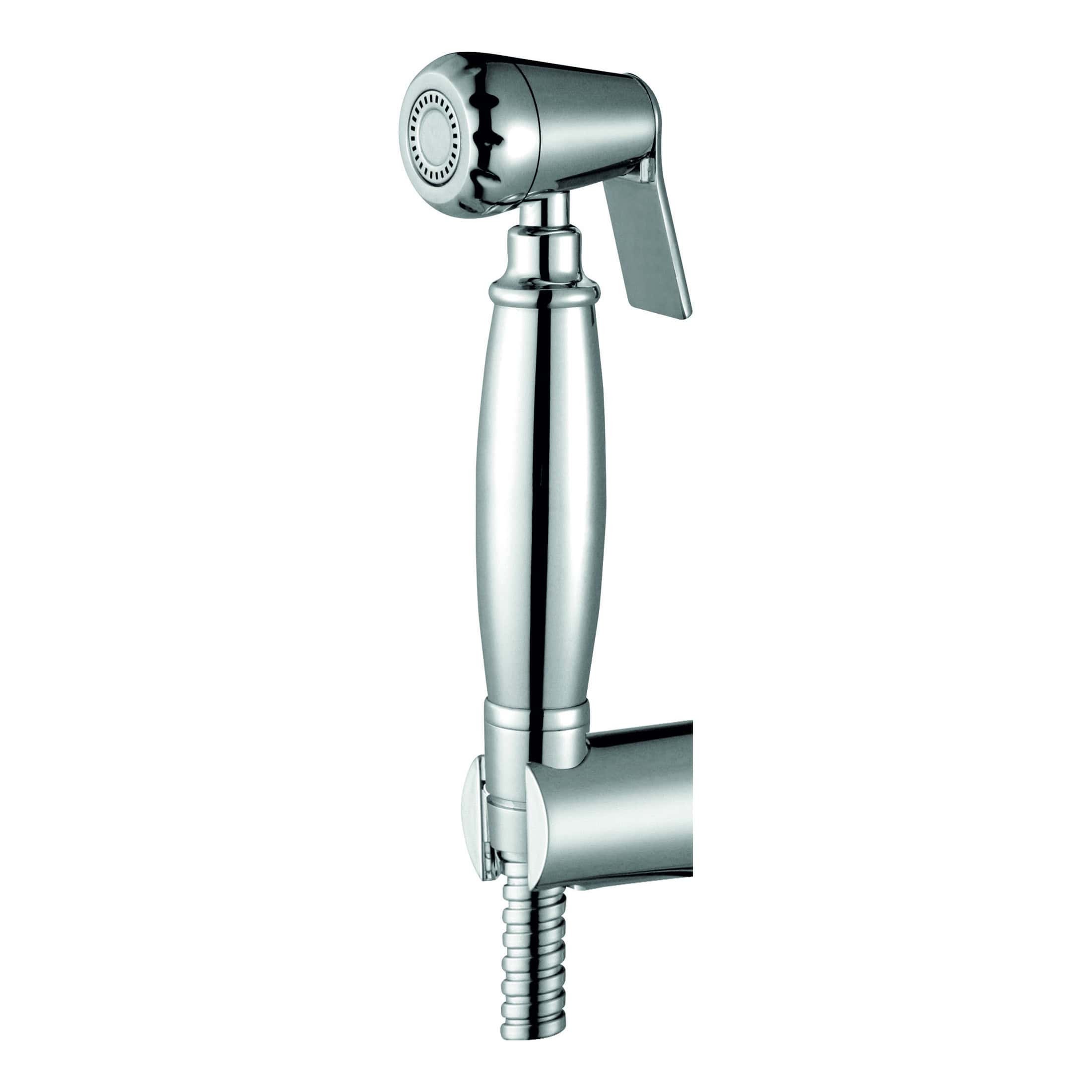 Shower head and hose for bathroom renovation, chrome finish, modern design, versatile handheld shower accessories, ideal for Bubly Bathrooms projects.