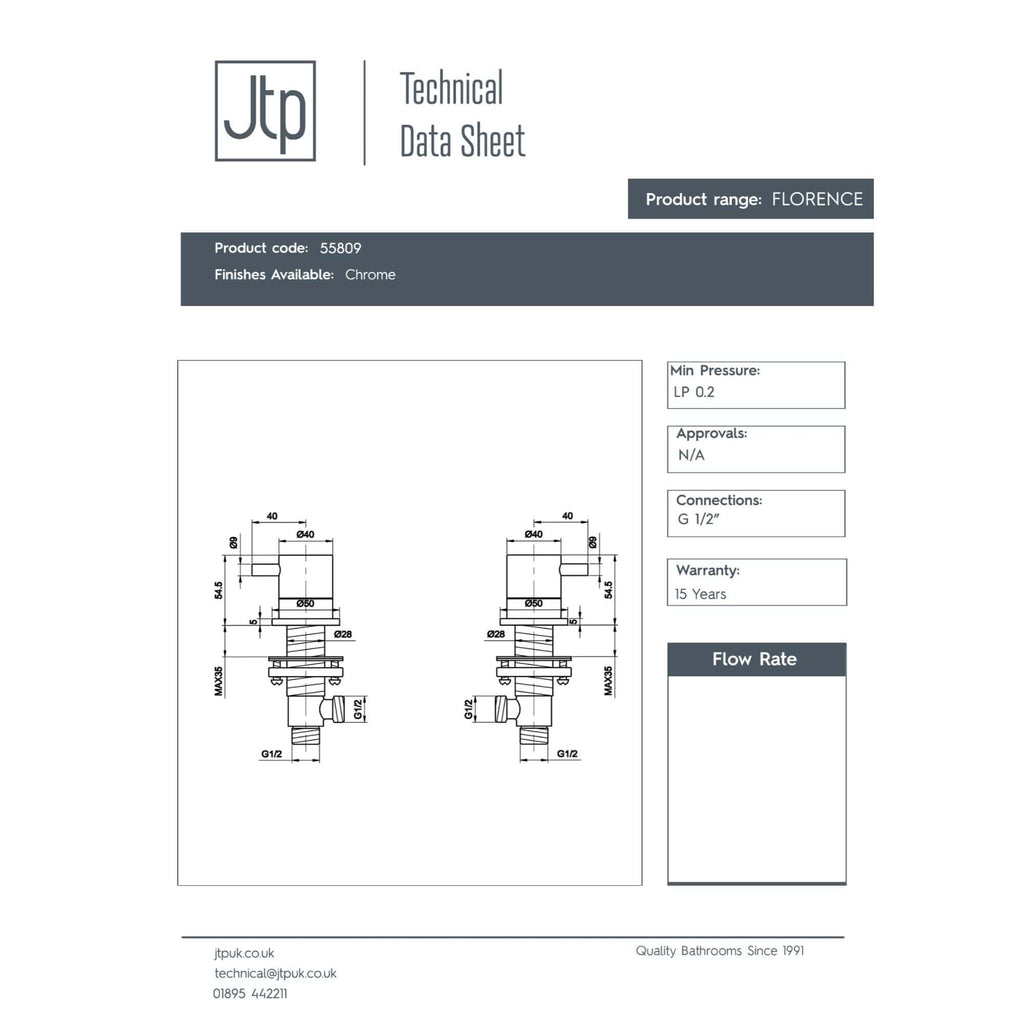Detailed technical drawing of Bubly Bathrooms Florence tap with chrome finish, showing dimensions and connection details. Ideal for bathroom renovation and plumbing applications.