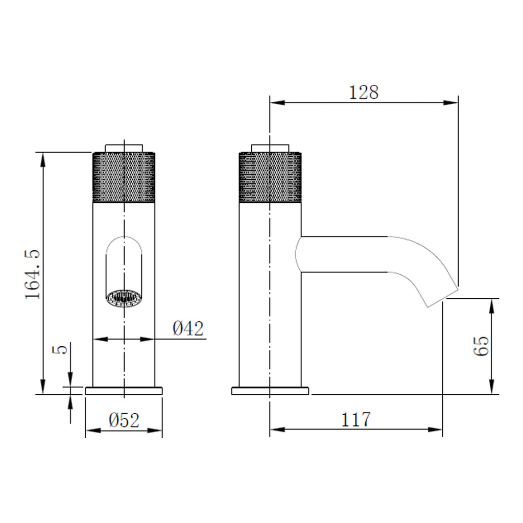 High-quality bathroom tap technical drawing with precise measurements for installation, showcasing modern design and sleek chrome finish, ideal for contemporary bathroom refurbishments.