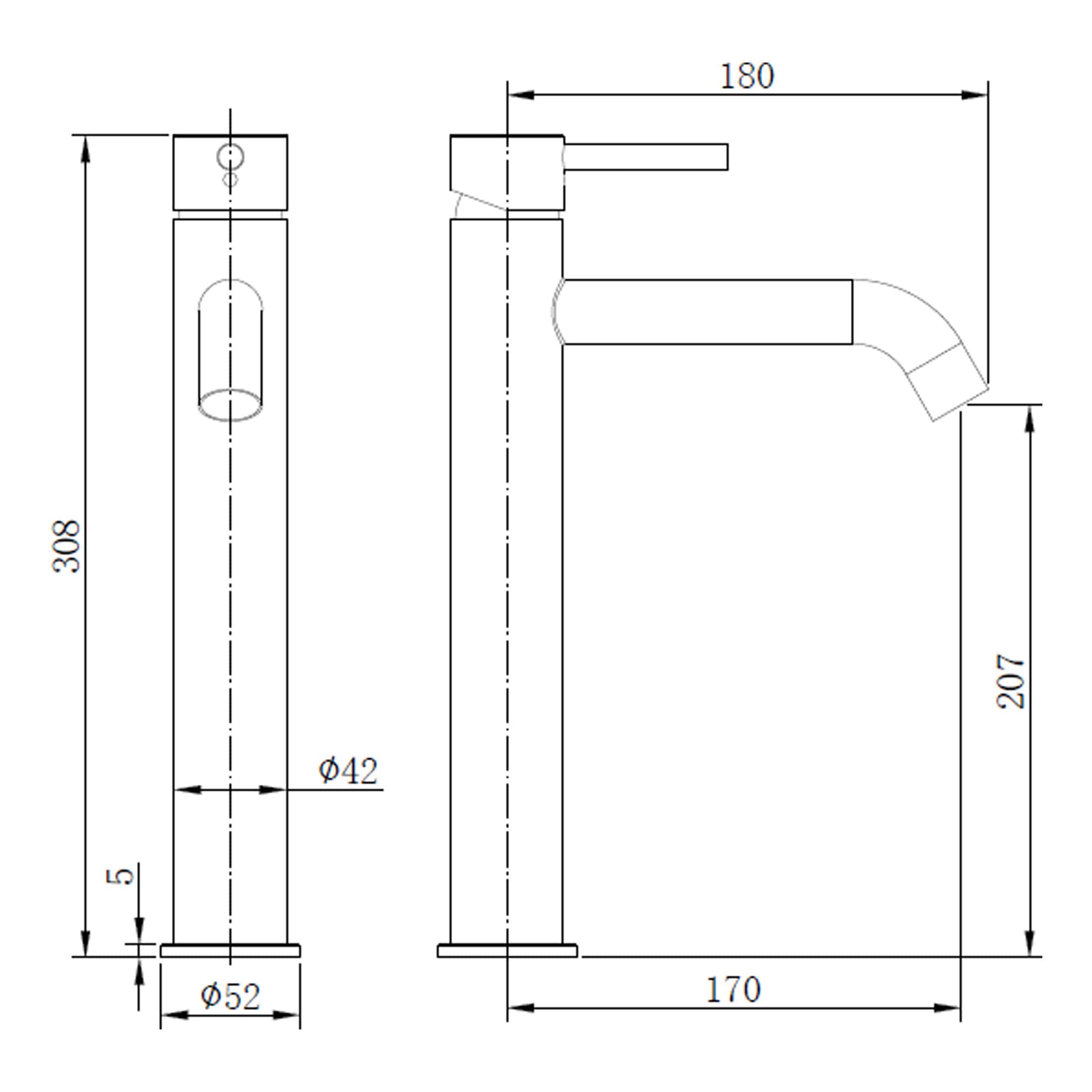 Stainless steel bathroom sink tap with modern design, precise dimensions and ergonomic handle for stylish and functional bathroom fixtures.