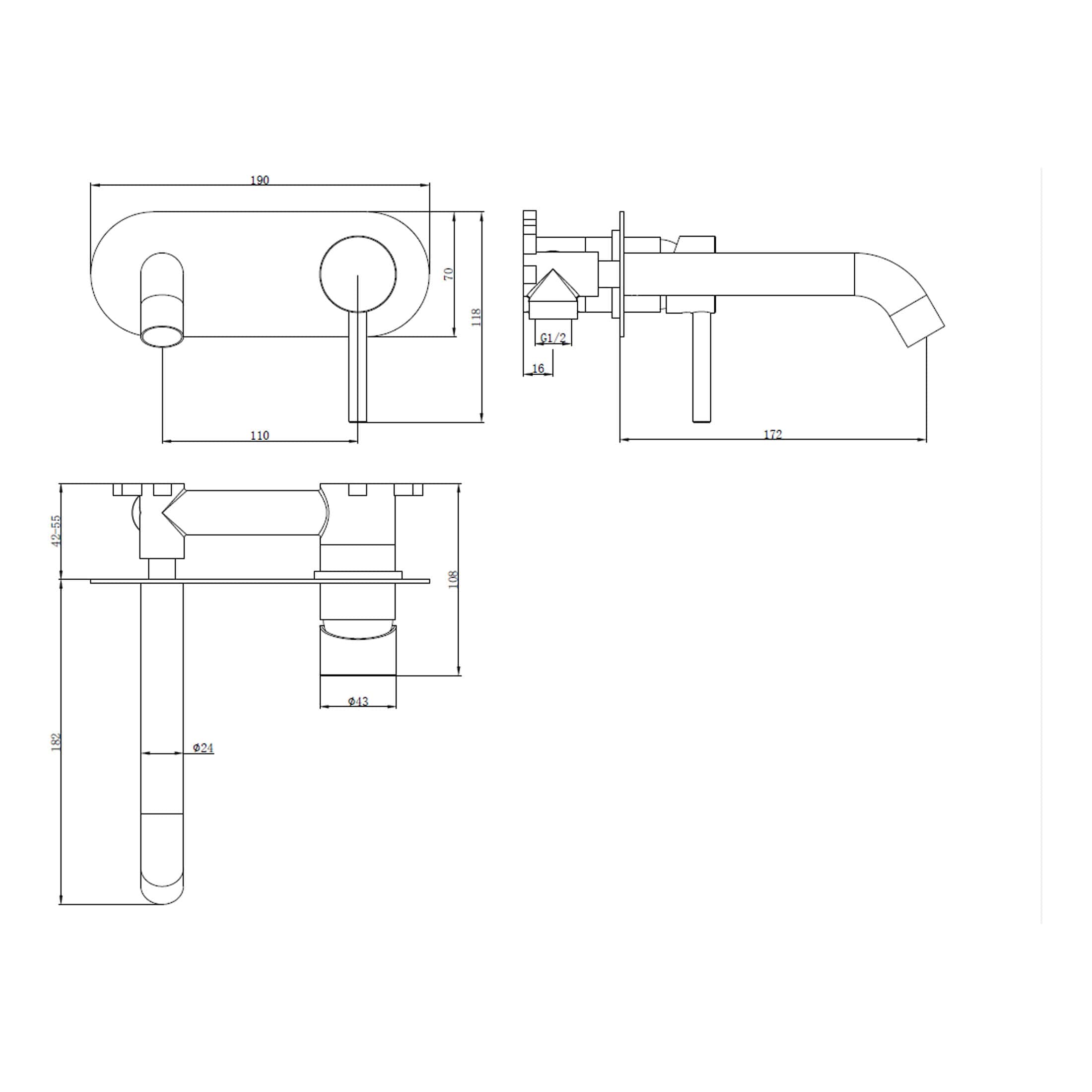 Schematic drawing of a modern Bubly Bathroom faucet with precise measurements and technical details for installation and design.