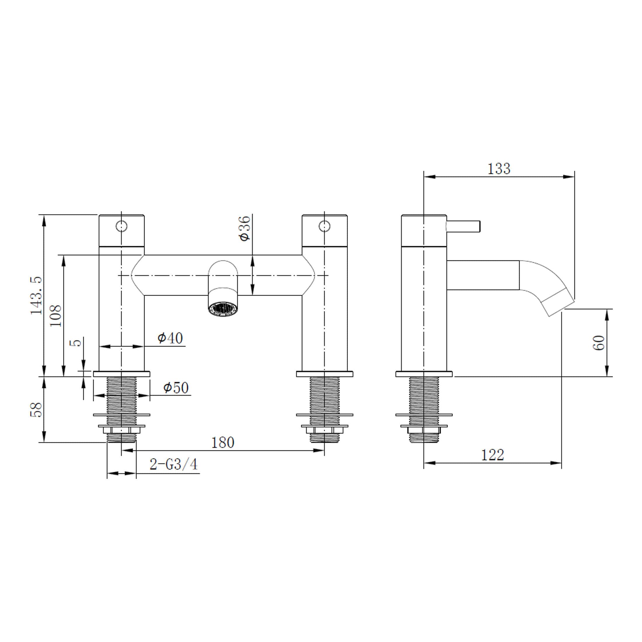 High-quality technical drawing of Bubly Bathrooms faucet with detailed measurements and specifications for installation and design.