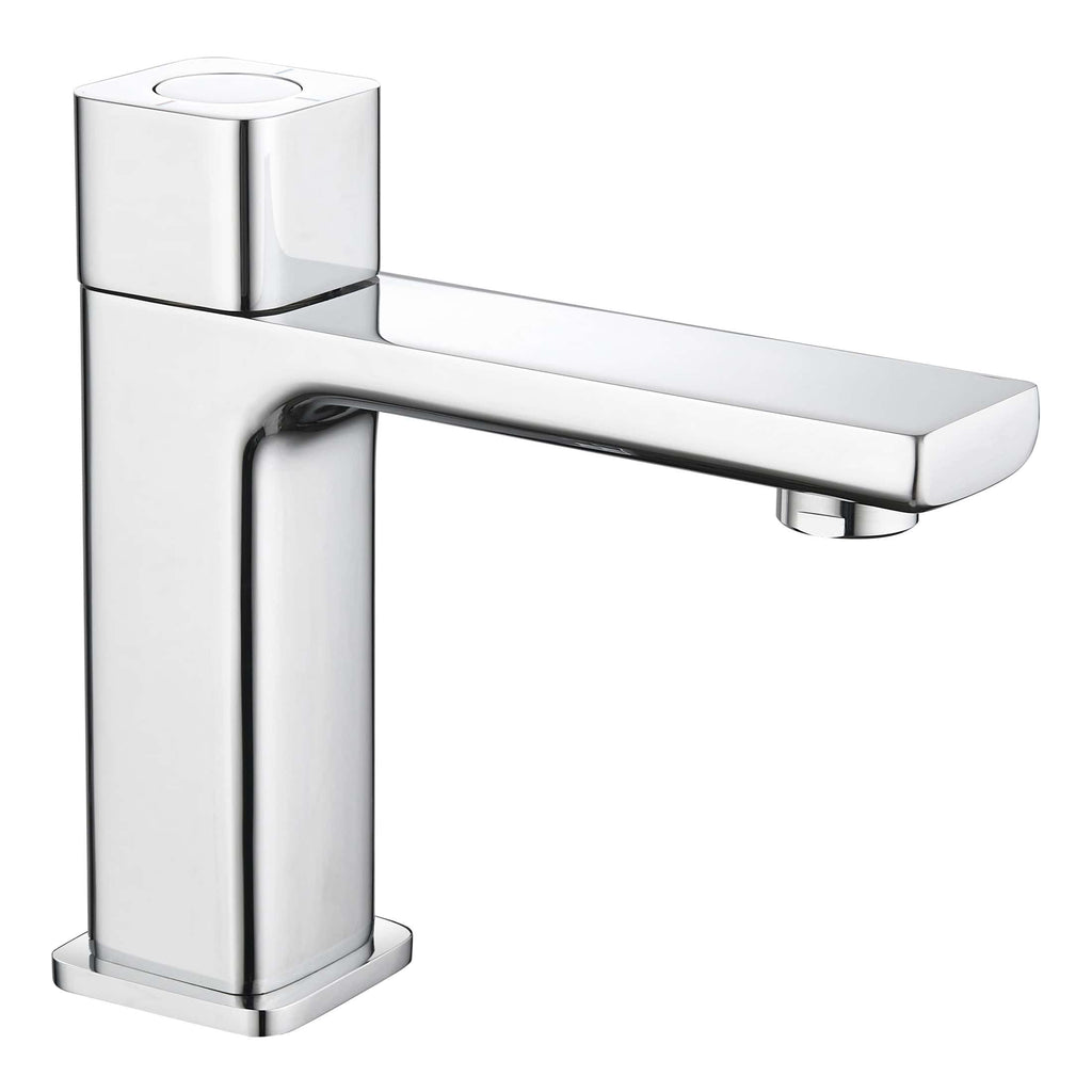 Brushed chrome bathroom sink tap, contemporary single lever basin mixer for modern bathrooms, Bubly Bathrooms design, durable and stylish plumbing fixture.