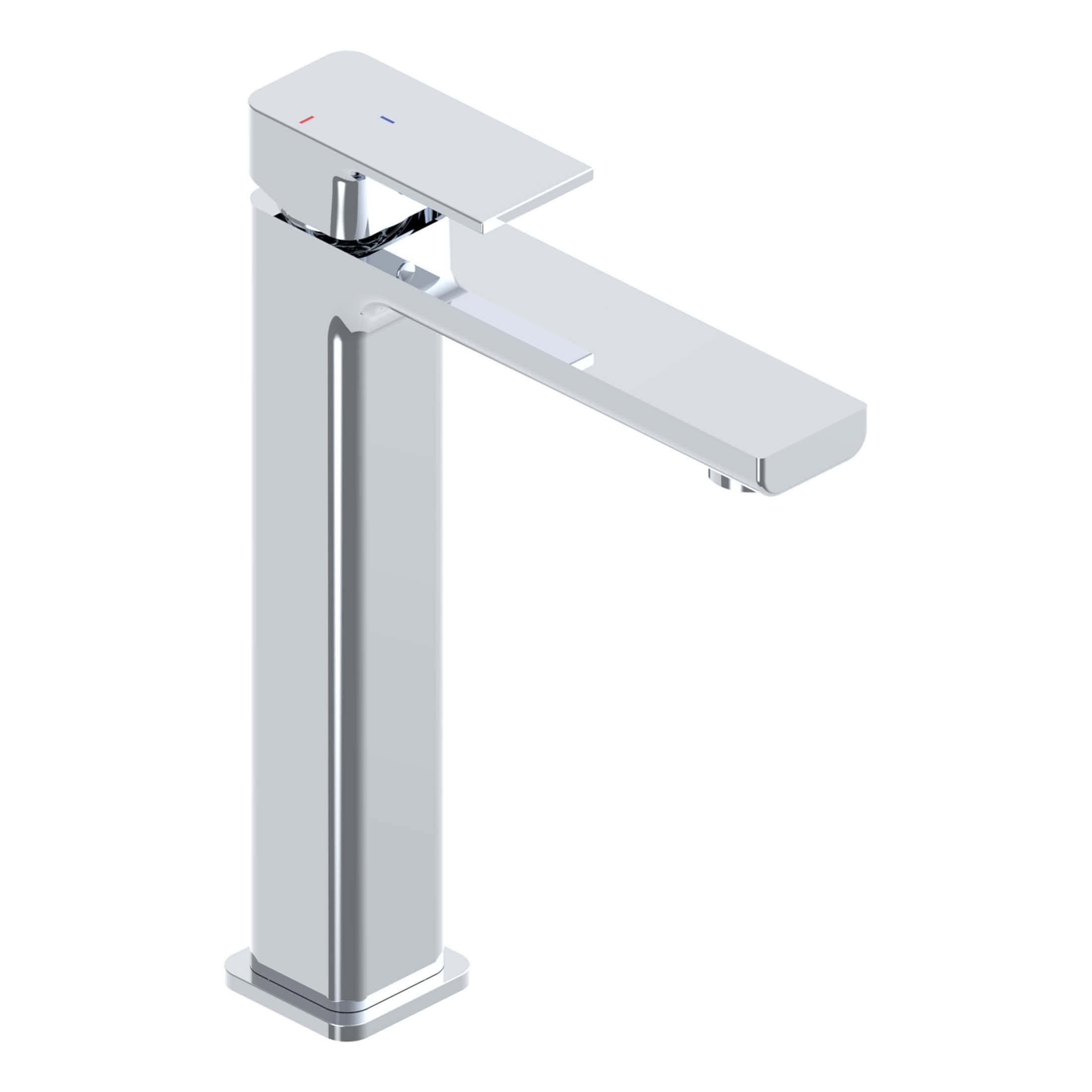 Sleek modern bathroom faucet with chrome finish, single handle, and integrated spout, perfect for contemporary bathroom designs.