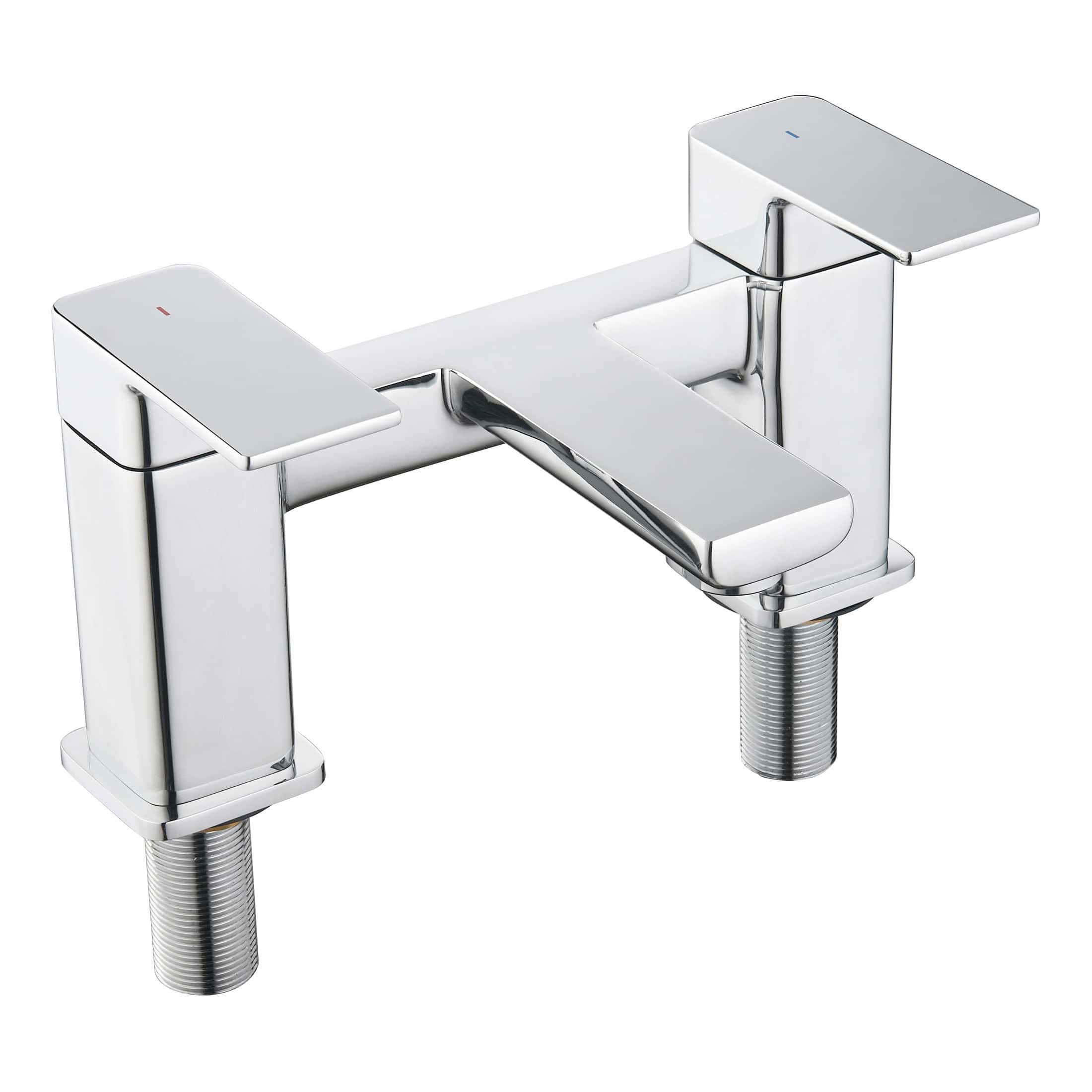 Sleek modern chrome bathroom tap with dual handles, ideal for contemporary bathroom and basin installations, featuring a minimalist design with easy-to-use lever controls.