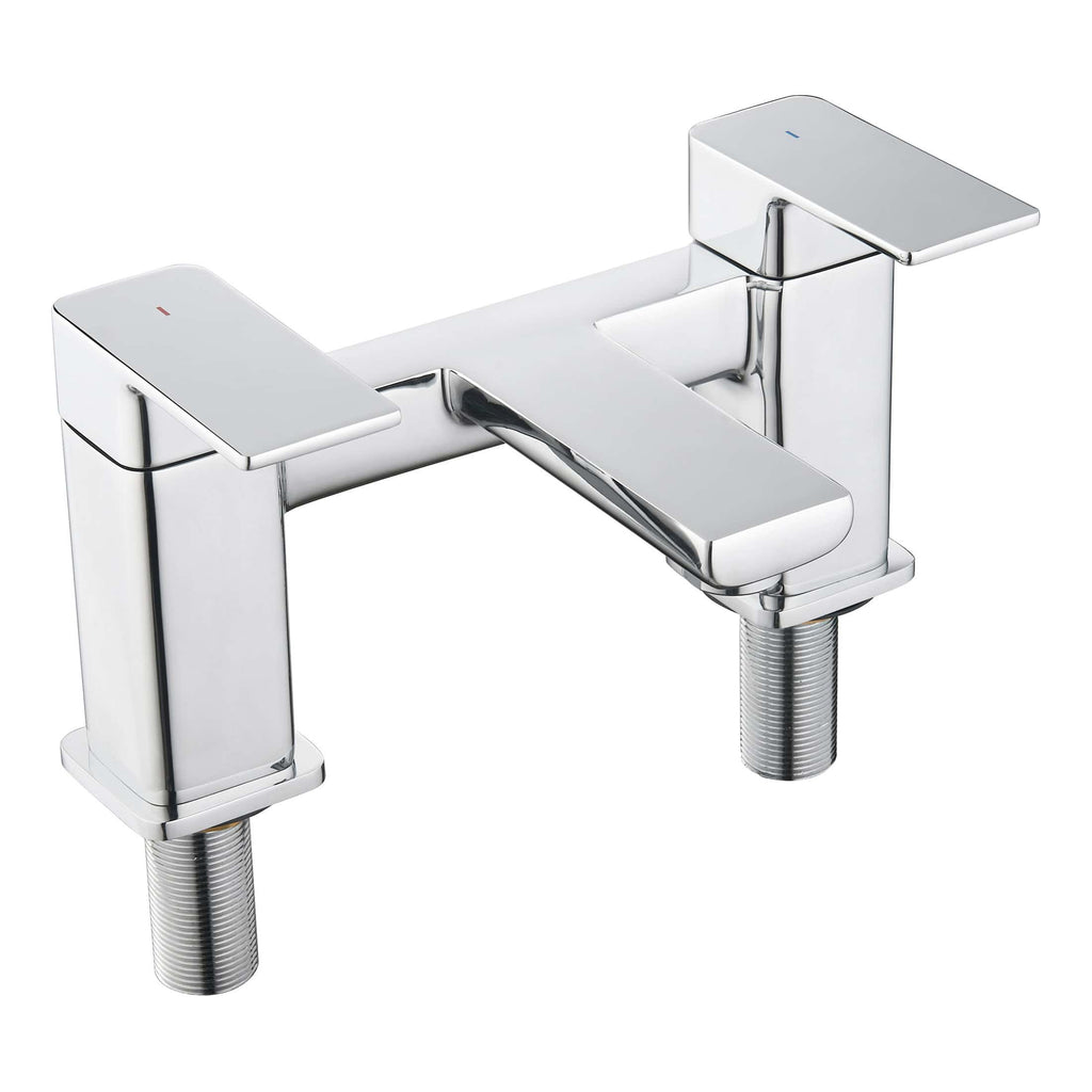 Sleek modern chrome bathroom tap with dual handles, ideal for contemporary bathroom and basin installations, featuring a minimalist design with easy-to-use lever controls.