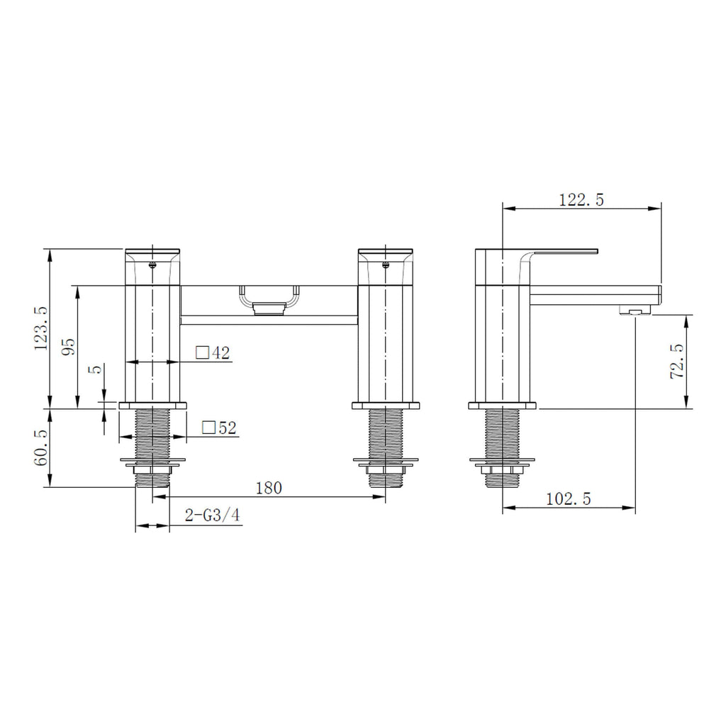 High-quality technical drawing of Bubly Bathroom faucet with detailed measurements and specifications for installation and design purposes.
