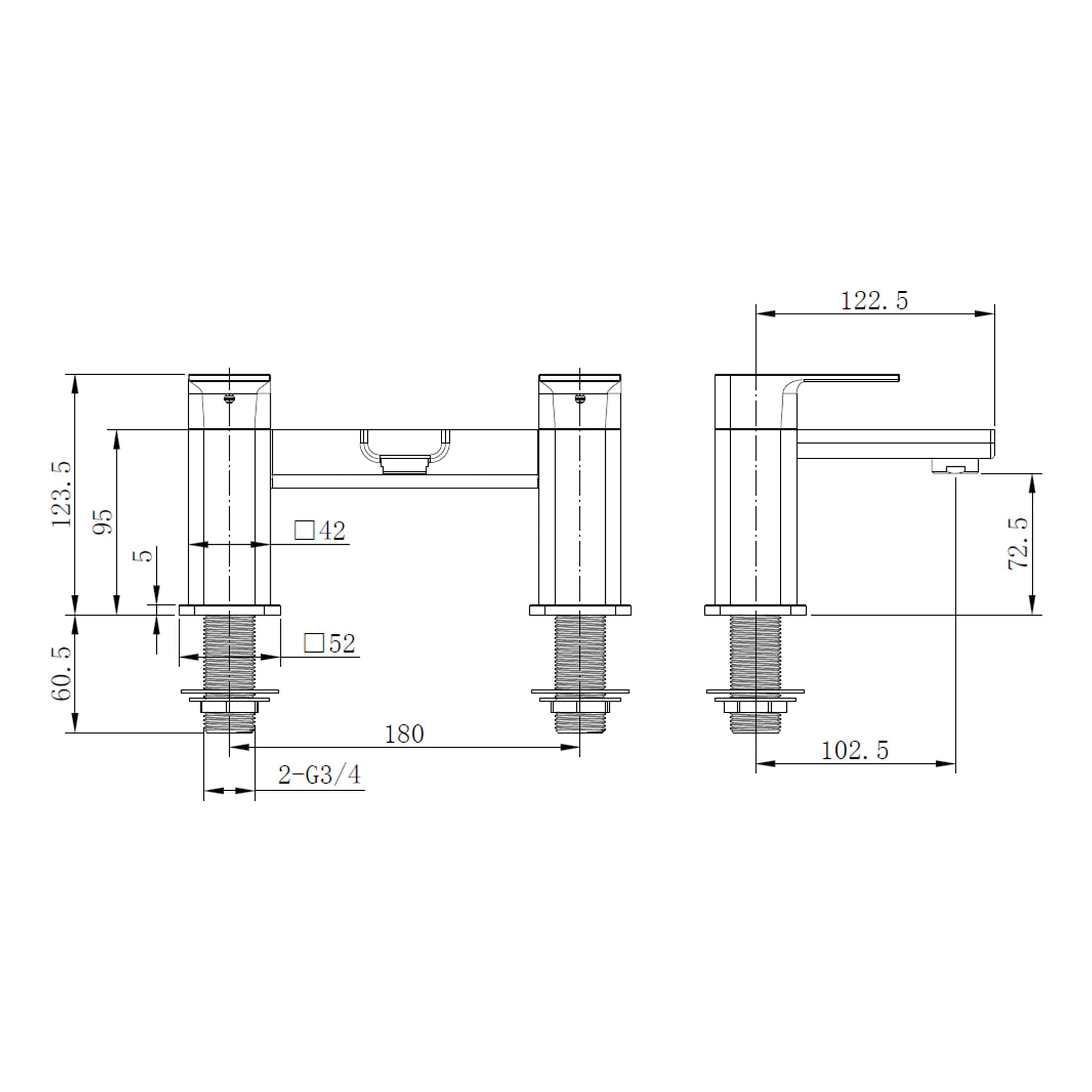 High-quality technical drawing of Bubly Bathroom faucet with detailed measurements and specifications for installation and design purposes.