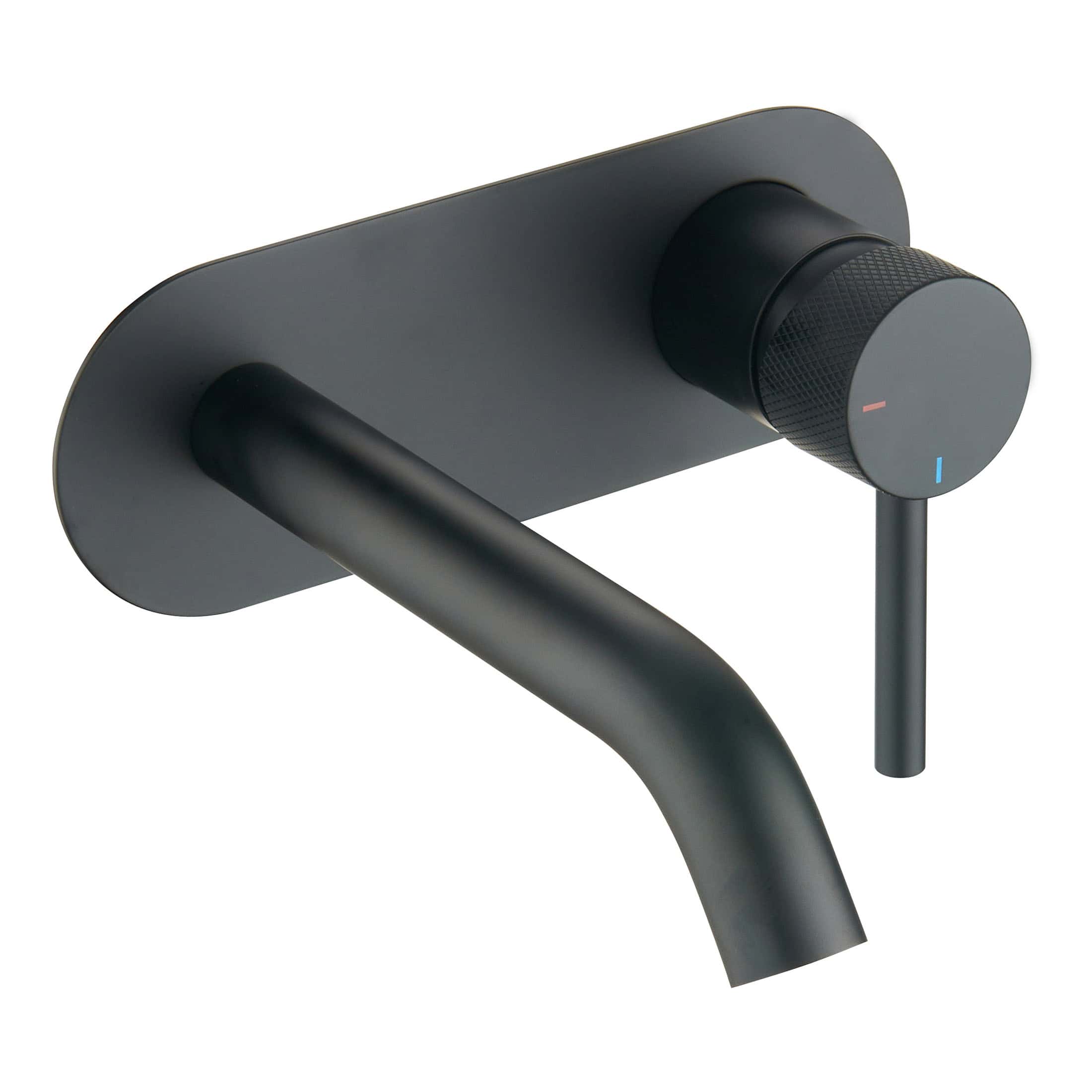 Sleek black matte bathroom tap with integrated temperature control and minimalist design for modern bathroom decor.