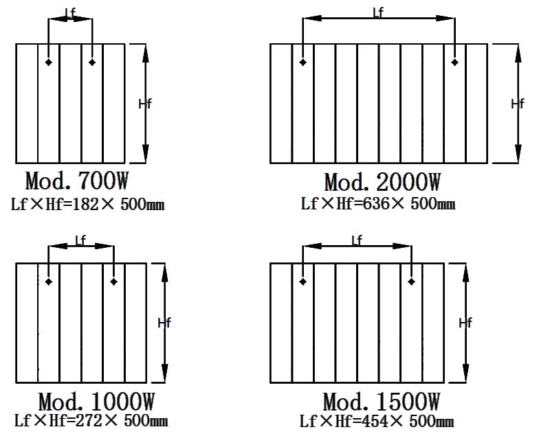 Reina Nika Horizontal Anthracite Electric Radiator - technical drawing with dimensions