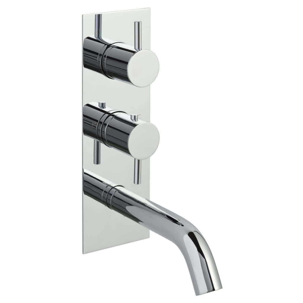 Sleek chrome modern bathroom tap with dual controls for precise temperature and flow, perfect for contemporary bathroom design.
