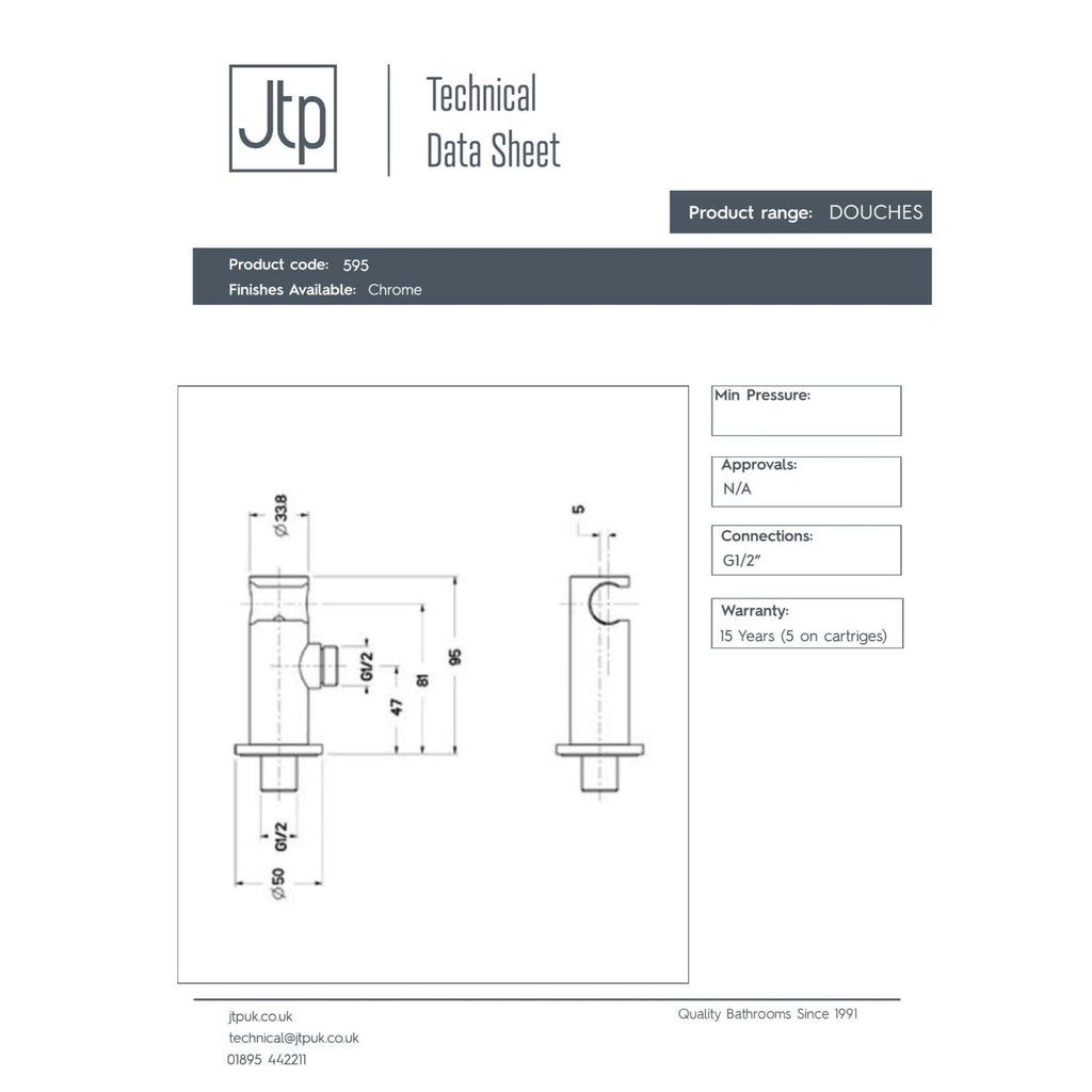High-quality modern shower valve with chrome finish, designed for bathroom upgrades; includes technical drawing for easy installation, compatible with G1/2" connections.