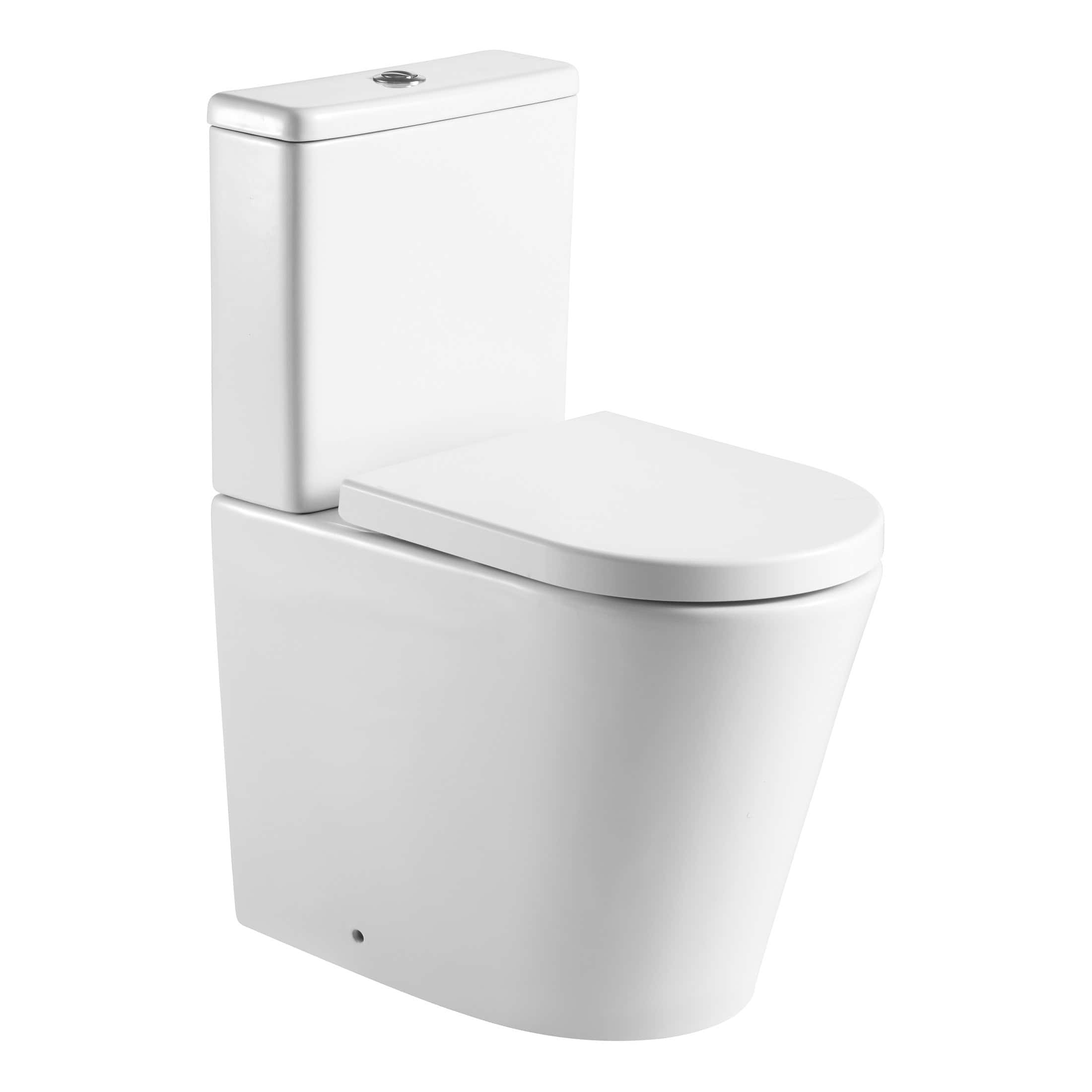 Sleek white modern toilet with close-coupled cistern, designed for stylish and functional bathroom fittings. Ideal for contemporary bathroom design, offering comfort and efficiency.