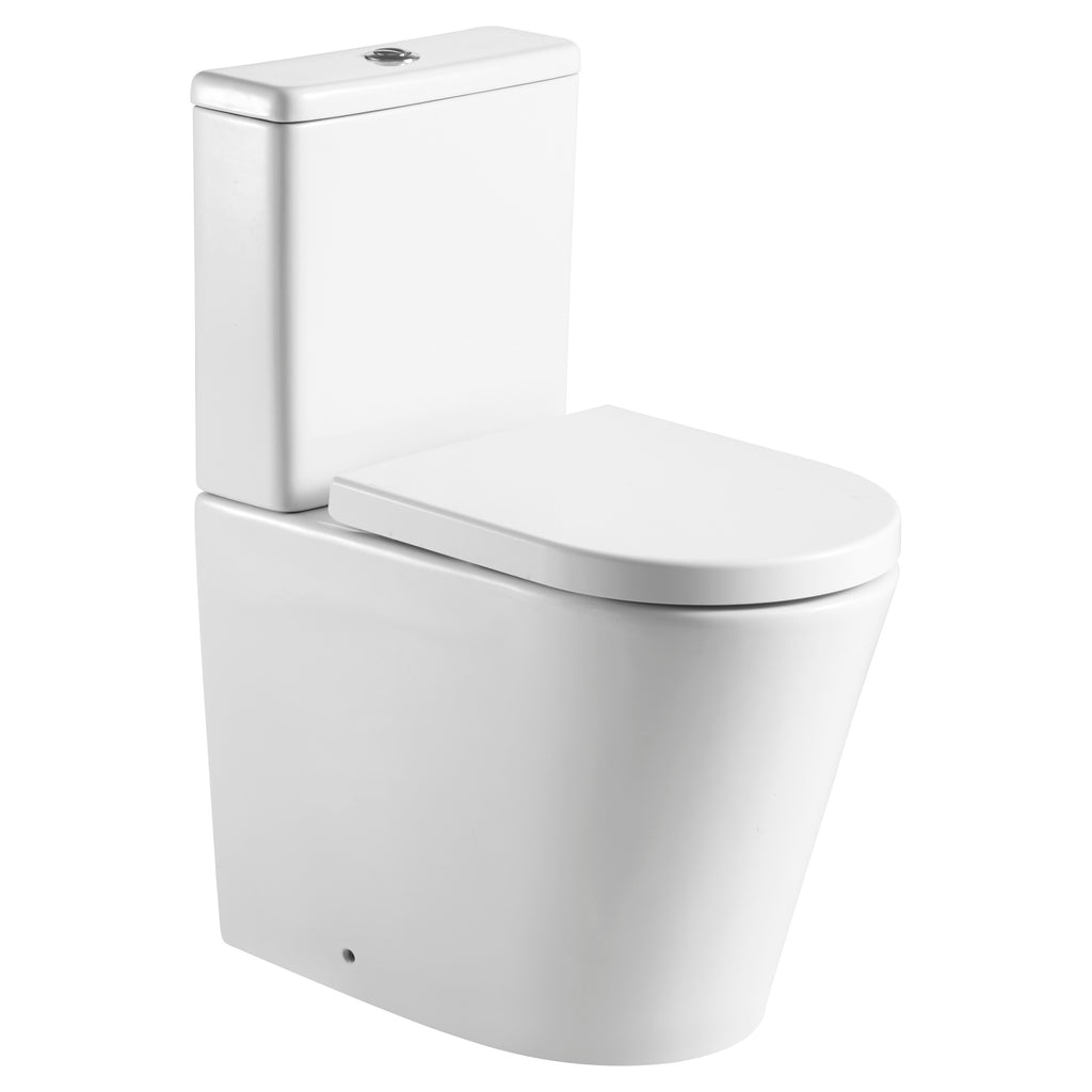 Tailored Ferrara Plus D Shaped Rimless Back To Wall Comfort Height Close Coupled Toilet With Cistern And Soft Close Seat - White