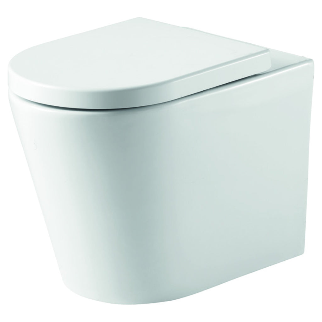 Tailored Ferrara Plus D Shaped Rimless Back To Wall Toilet With Wrap Over Soft Close Seat - White