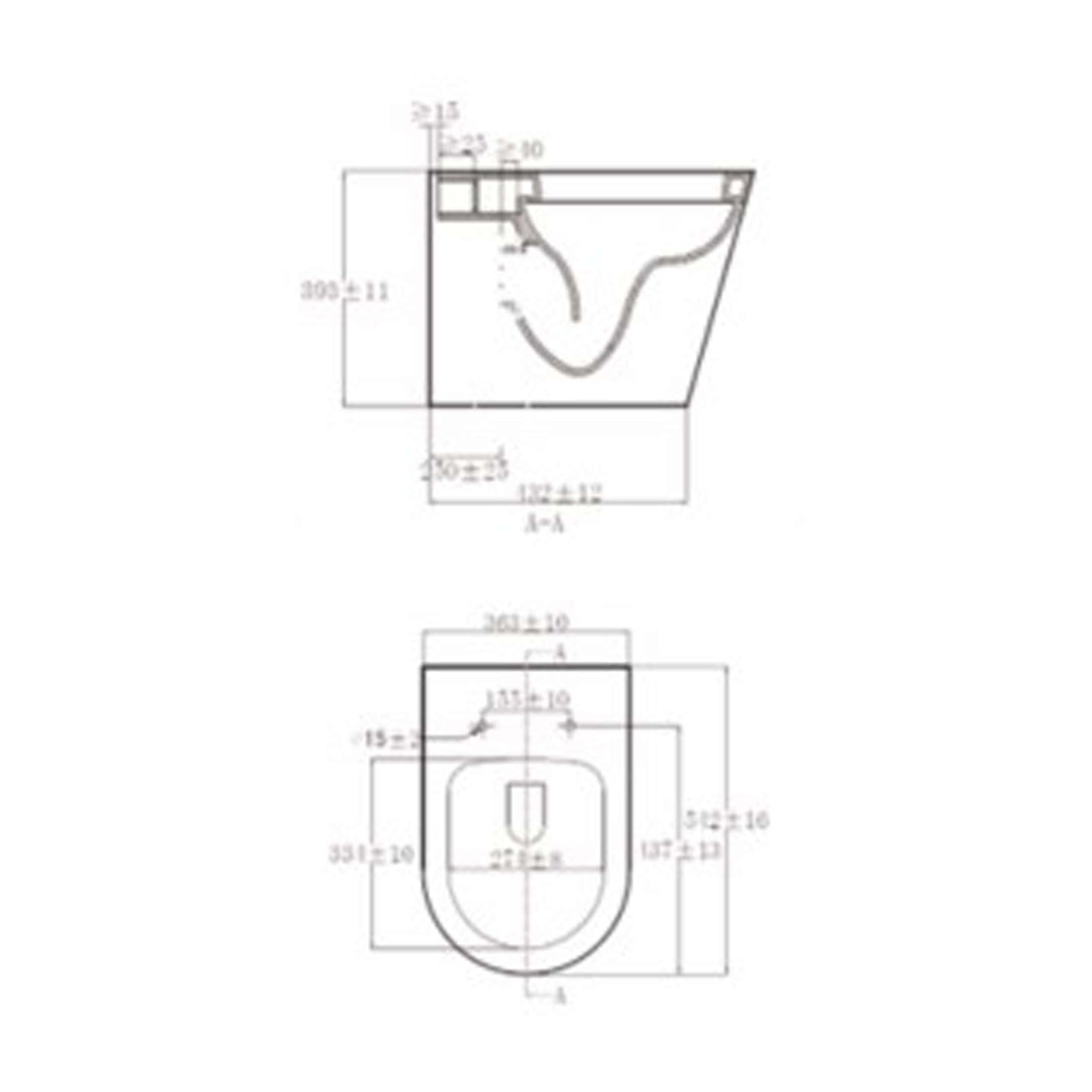 Floor plan drawing of a modern bathroom with measurements for toilet installation and layout, showcasing design details and precise technical specifications.