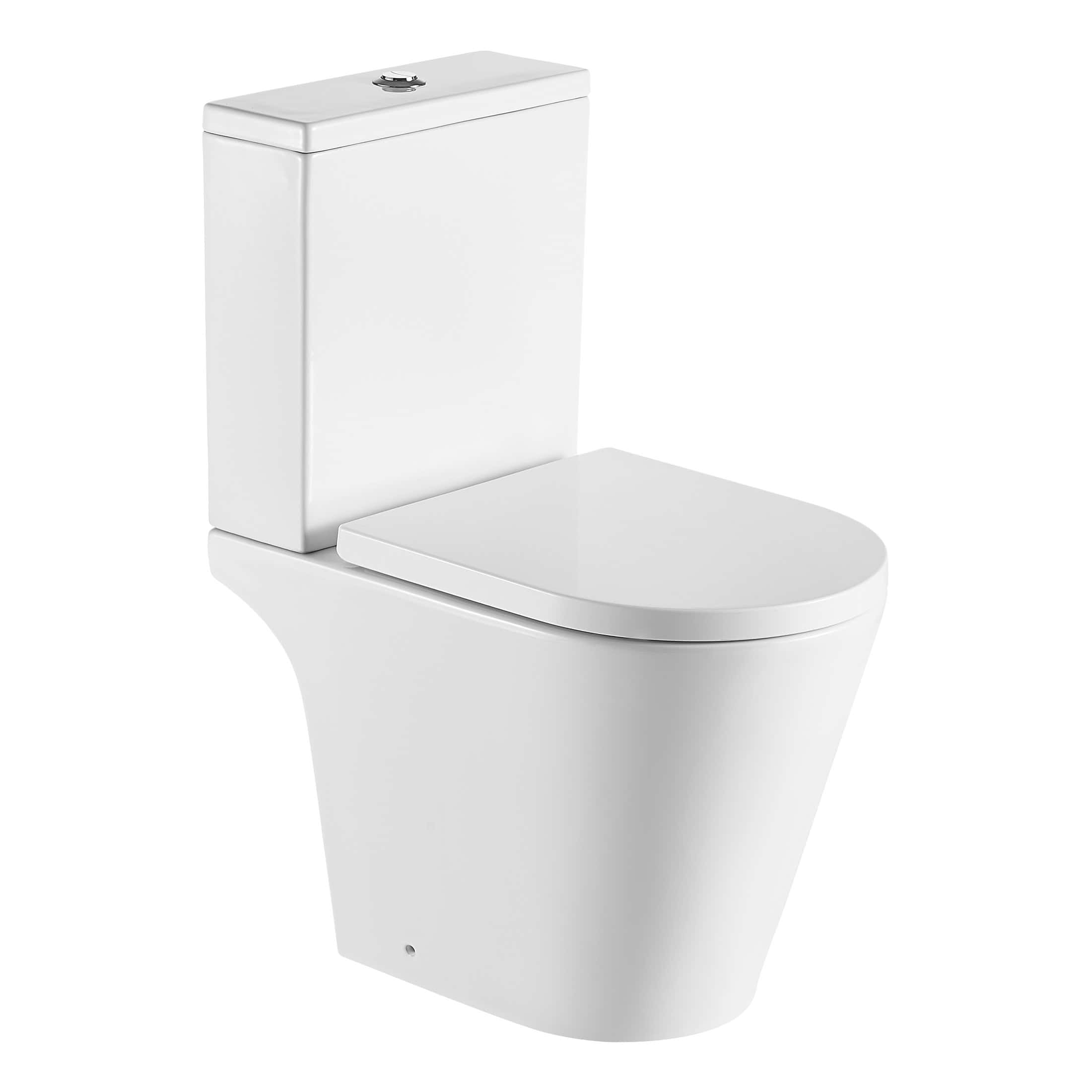 Sleek white close-coupled toilet with modern design, perfect for contemporary bathroom settings, offering style and functionality for a complete bathroom renovation.