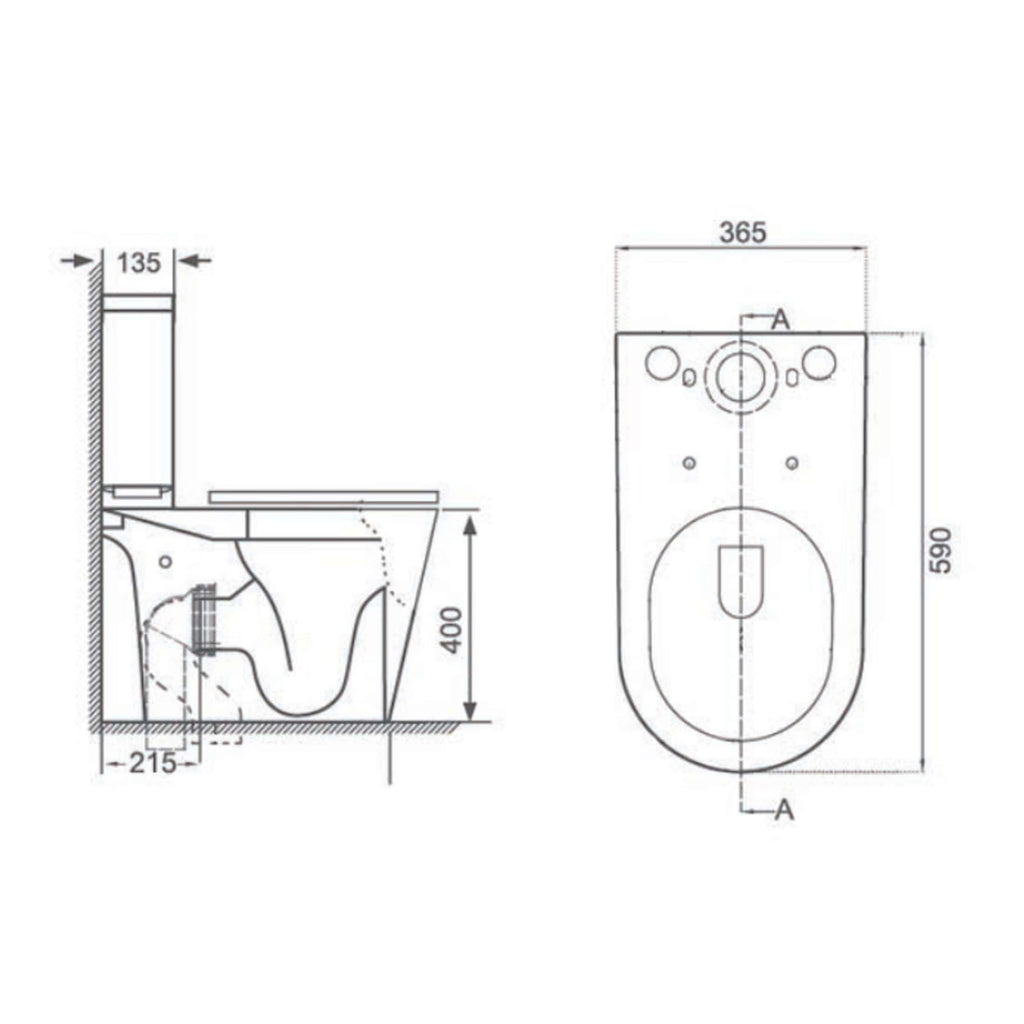 Elegant bathroom design with modern fixtures, including a wall-mounted toilet with detailed technical drawings for precise installation. Perfect for contemporary bathroom renovation projects.