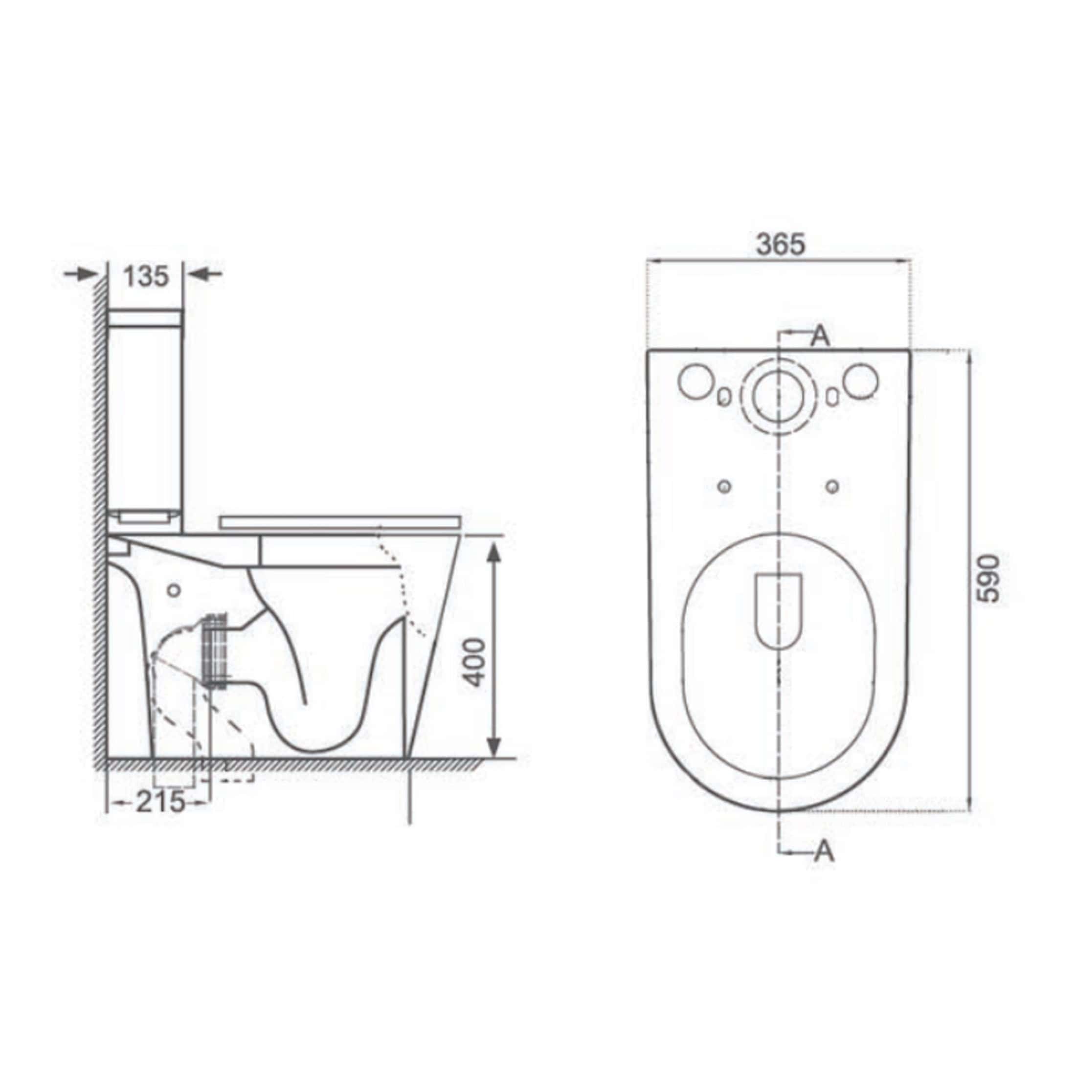 Elegant bathroom design with modern fixtures, including a wall-mounted toilet with detailed technical drawings for precise installation. Perfect for contemporary bathroom renovation projects.