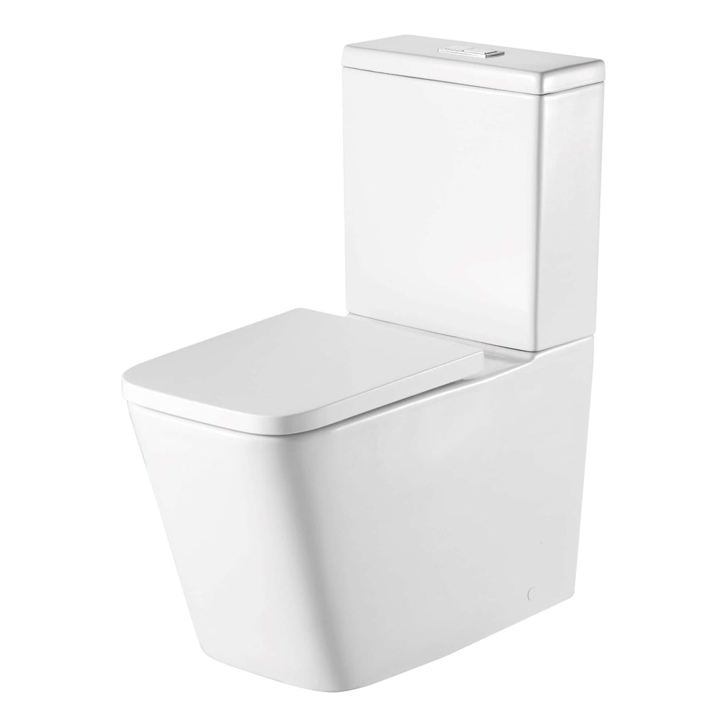 Sleek white modern toilet with dual flush system, perfect for contemporary bathrooms and water-saving homes.