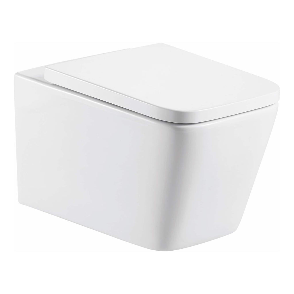 White modern toilet with sleek design and soft-close lid for contemporary bathrooms.