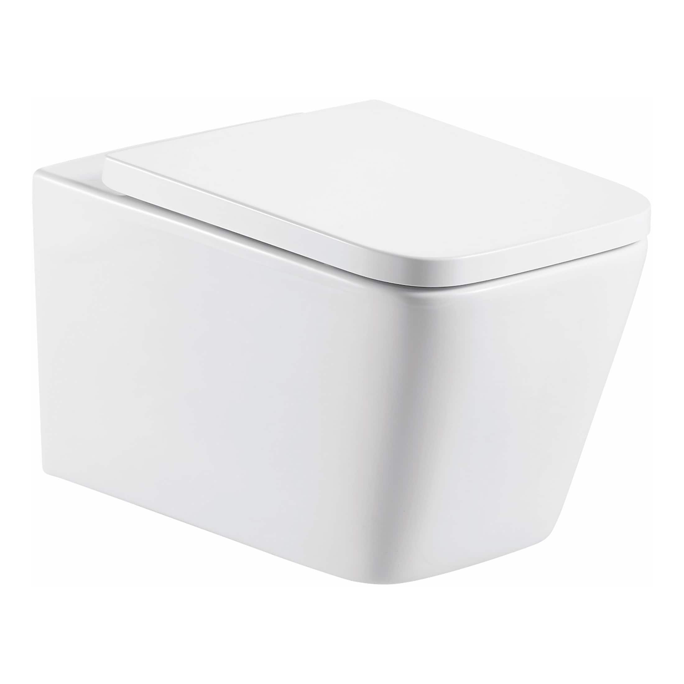 White modern toilet with sleek design and soft-close lid for contemporary bathrooms.