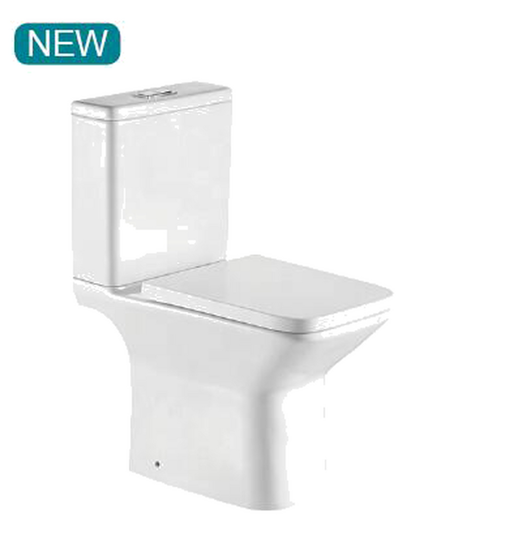 Tailored Plumb Essentials Square Rimless Close Coupled Toilet With Cistern And Soft Close Seat - White - technical drawing with dimensions