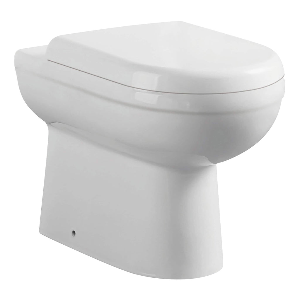 Sleek modern white toilet with soft-close lid, ideal for contemporary bathrooms and durable for daily use. Perfect for enhancing bathroom comfort and style.