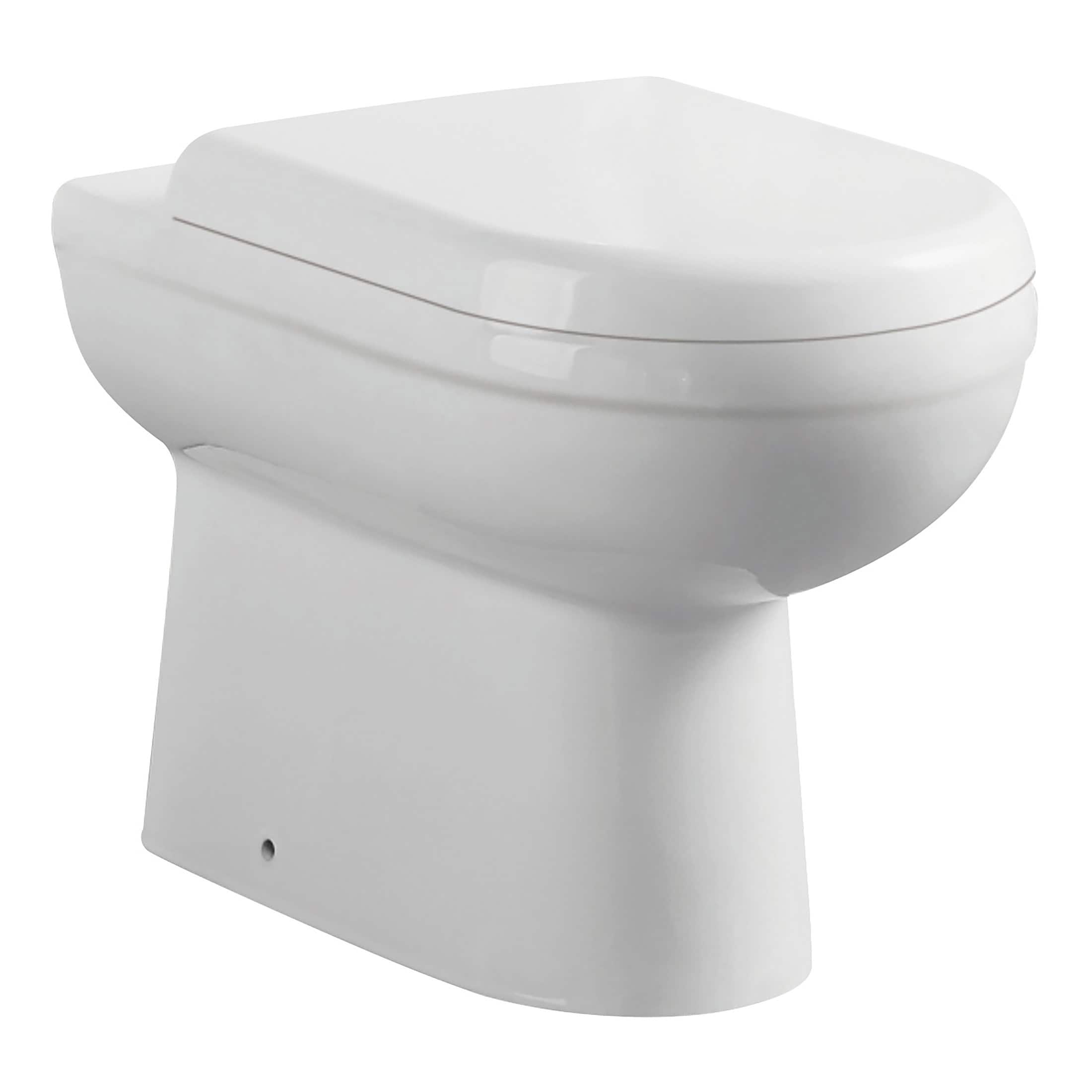 Sleek modern white toilet with soft-close lid, ideal for contemporary bathrooms and durable for daily use. Perfect for enhancing bathroom comfort and style.