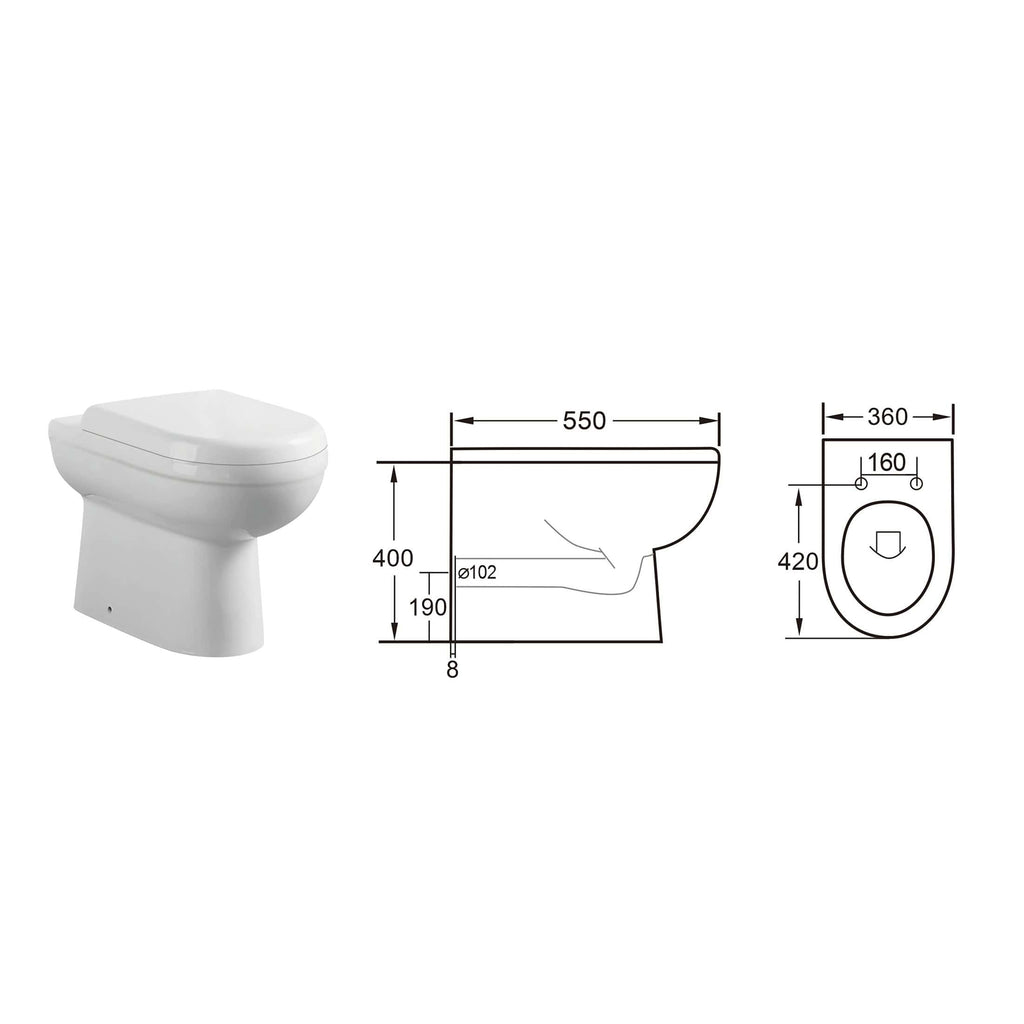 Modern white toilet with detailed technical drawings, including dimensions and installation measurements, ideal for high-quality bathroom renovations and plumbing projects.