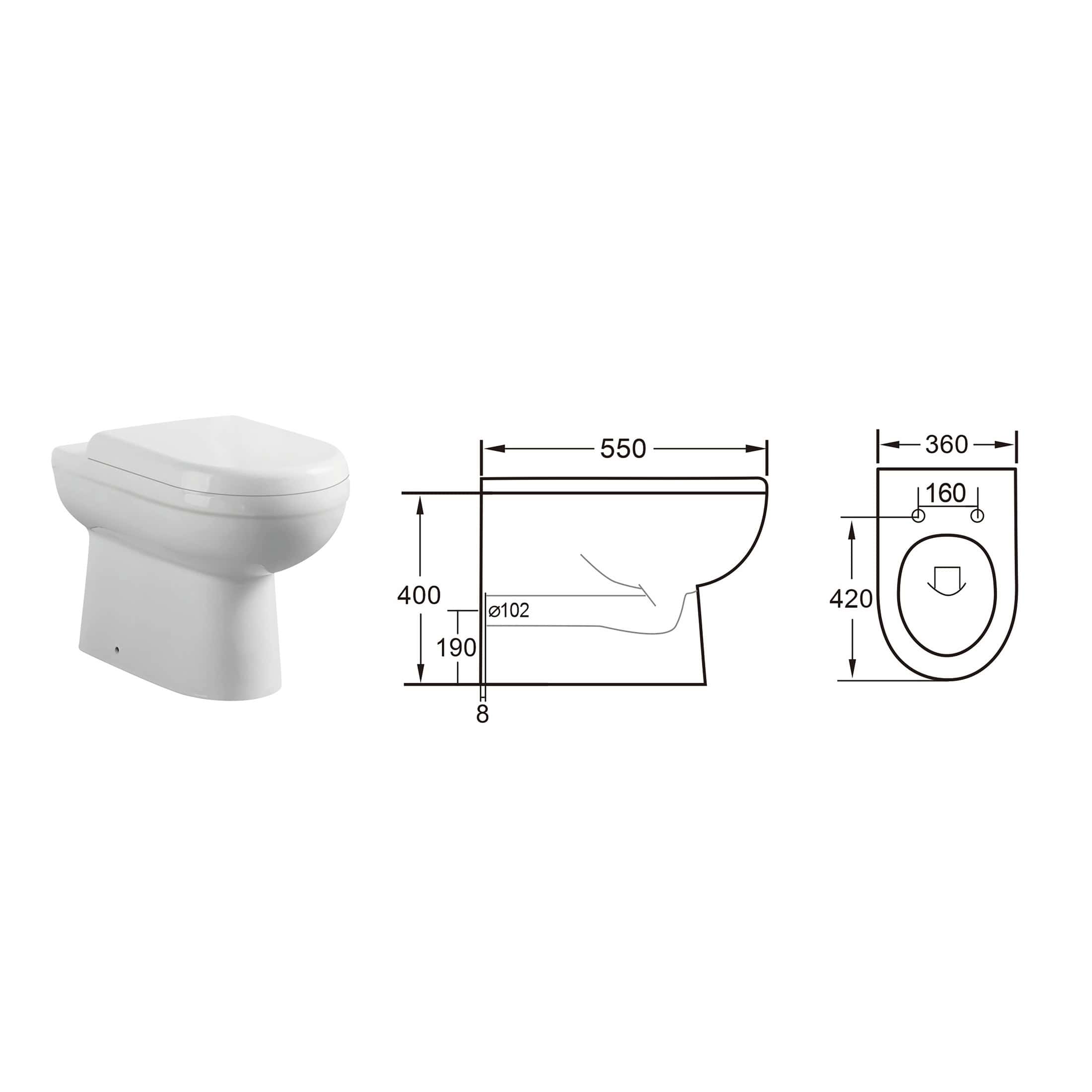 Modern white toilet with detailed technical drawings, including dimensions and installation measurements, ideal for high-quality bathroom renovations and plumbing projects.