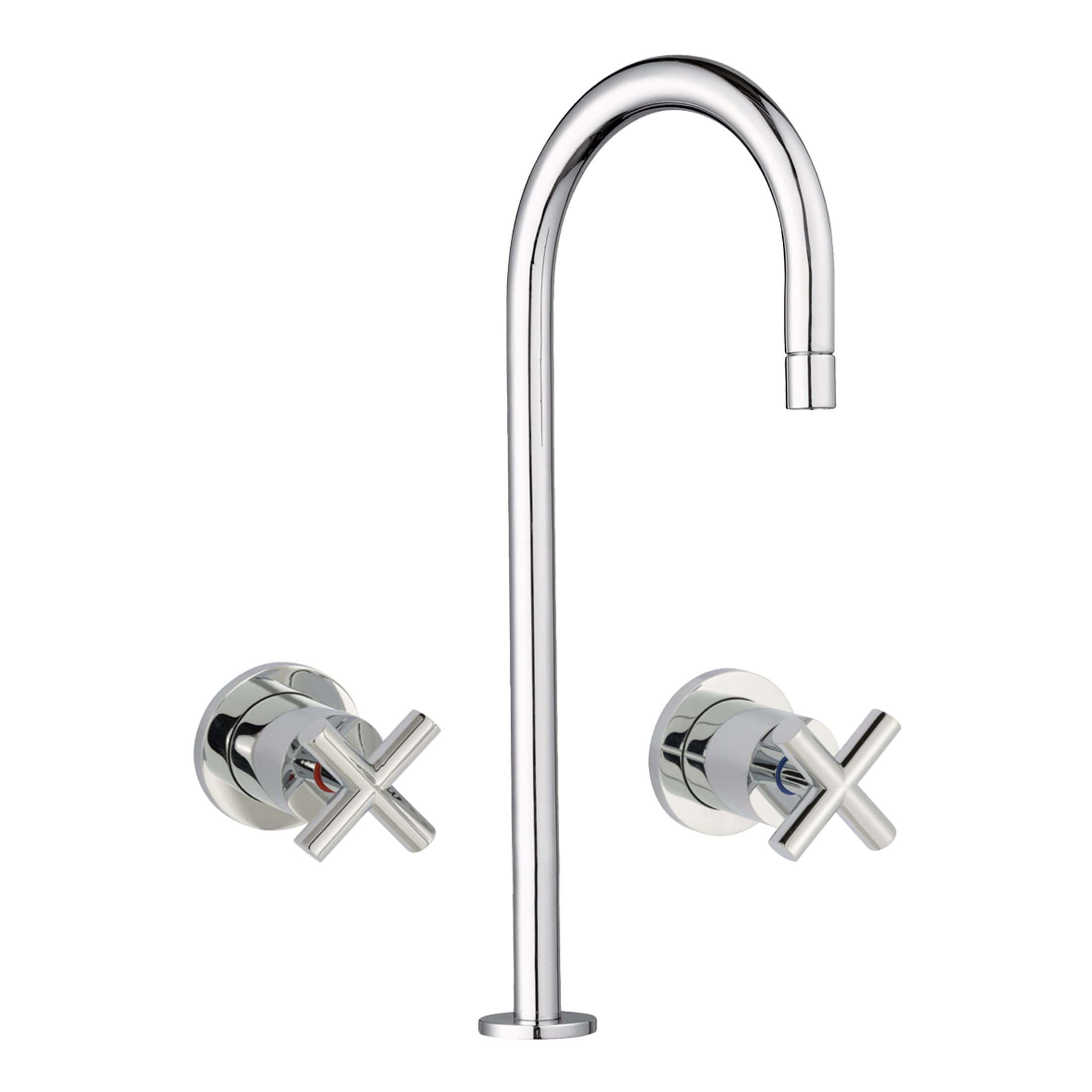 Chrome kitchen sink tap with dual cross handle design and high-arc spout for modern bathrooms and kitchens. Perfect for stylish plumbing upgrades and water efficiency.