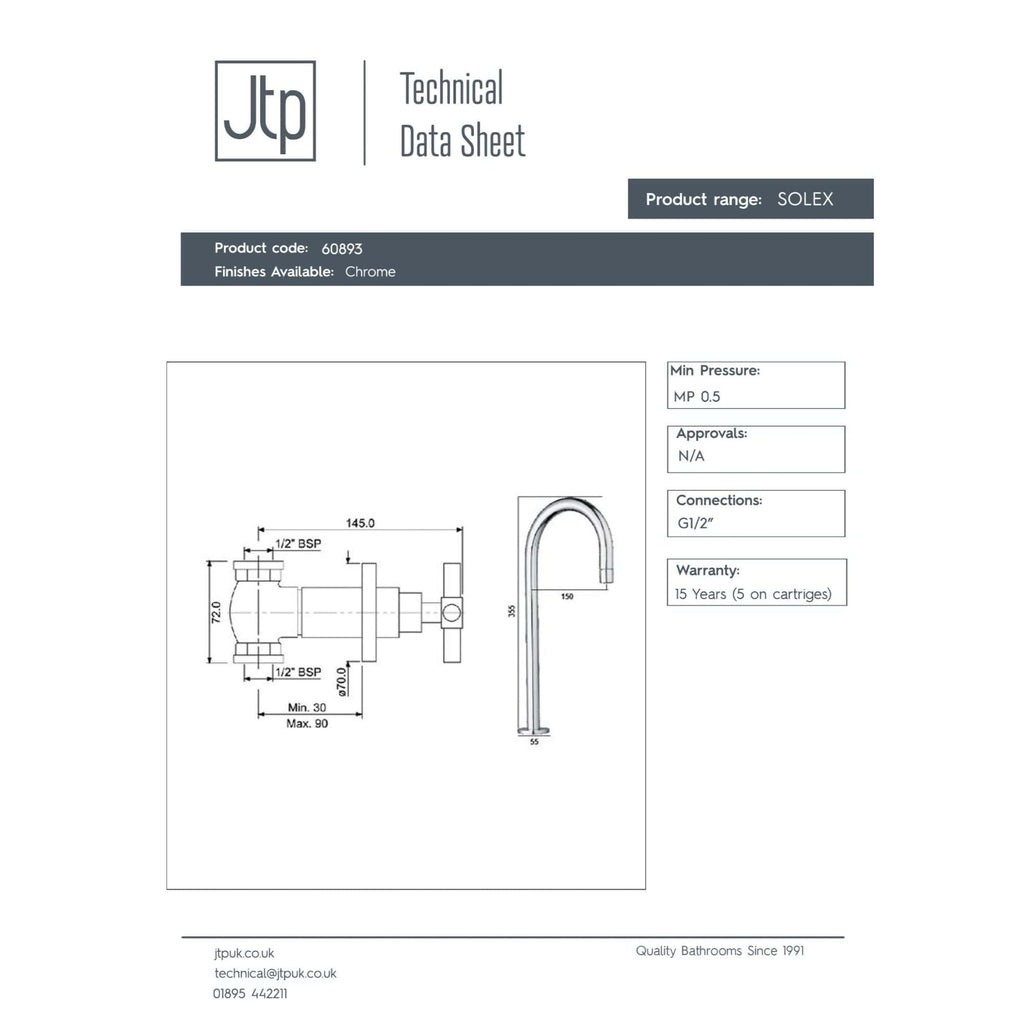 Modern Bubly Bathrooms chrome faucet with detailed technical drawing and specifications for stylish and functional bathroom upgrades.