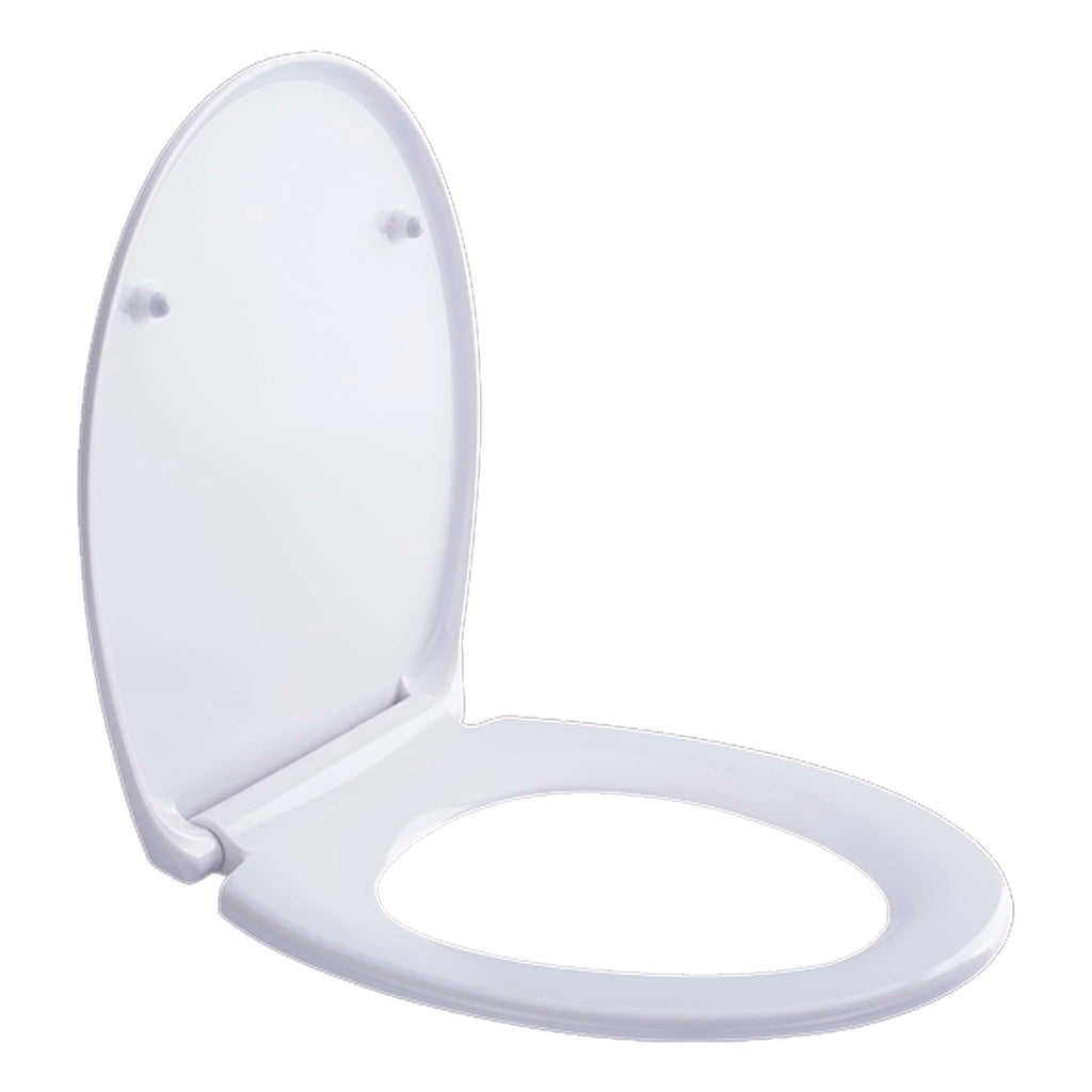 White modern toilet seat with soft-close lid, designed for bathroom comfort and hygiene. Suitable for bathroom renovations and compatible with various toilet models.