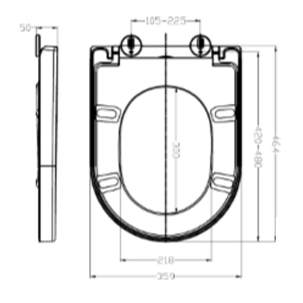 Heavy-duty toilet seat hinge diagram with precise measurements for bathroom fixture installation. Designed for durability and easy fitting in modern bathroom setups.
