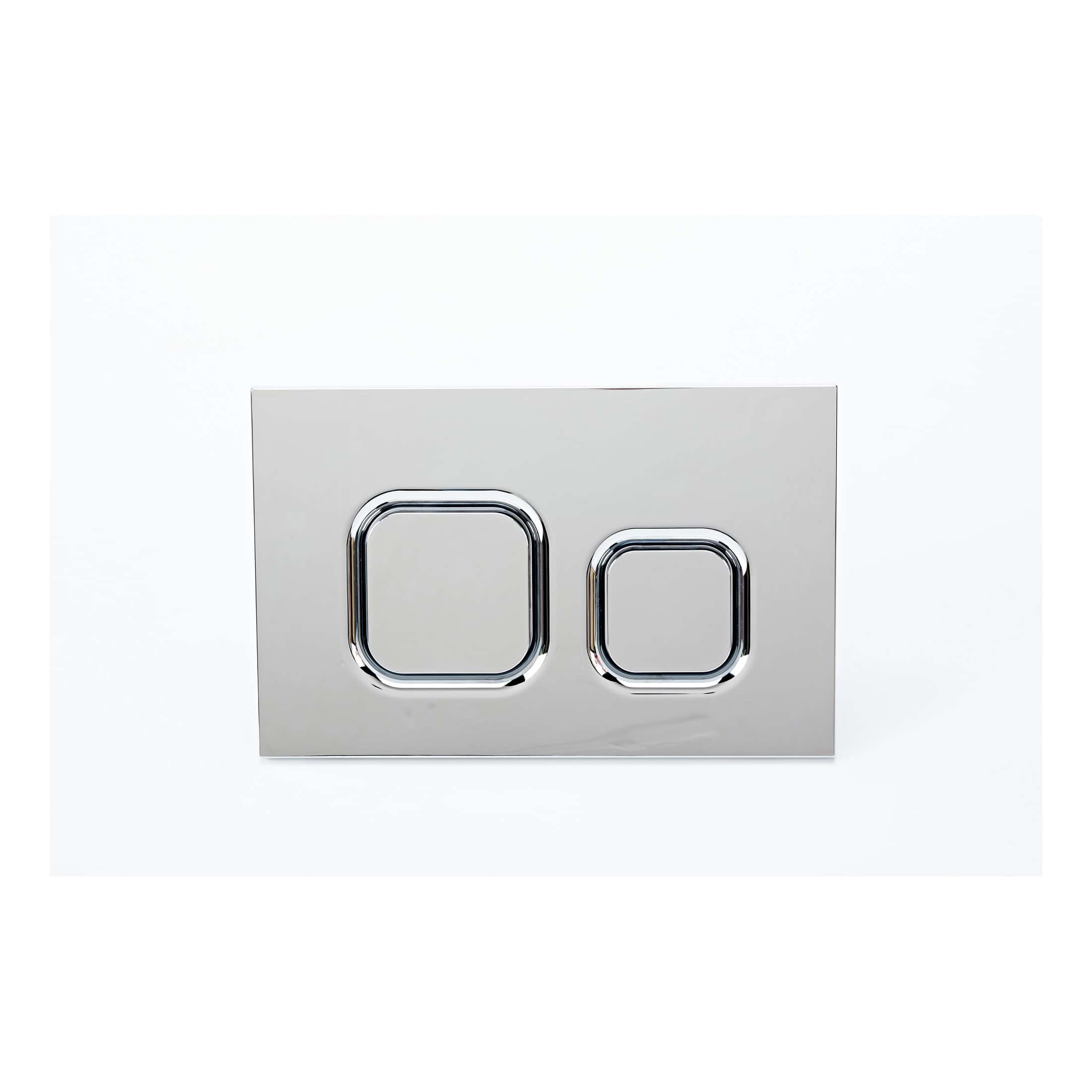 High-quality polished chrome dual flush toilet button with modern design, ideal for bathroom upgrades and efficient flushing mechanisms. Perfect for contemporary bathroom installations.